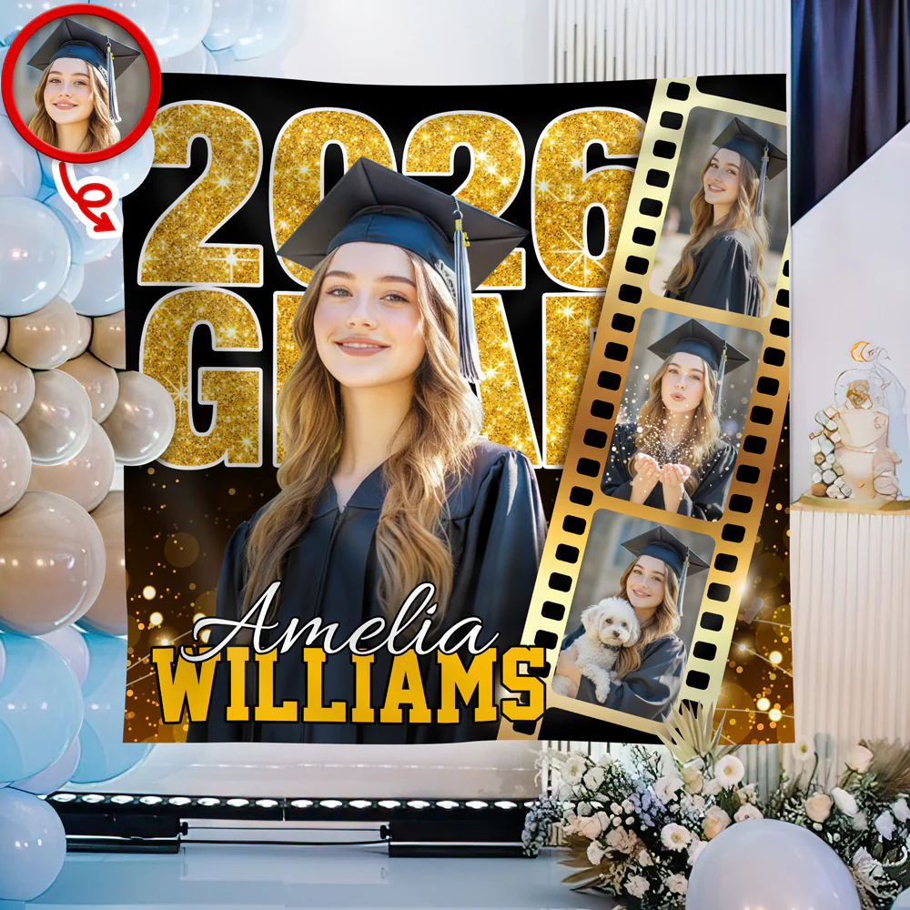 Custom Photo Class of 2026 Graduation Film Strip Glitter Backdrop, Personalized Party Decor LM32 899461 - Image 3