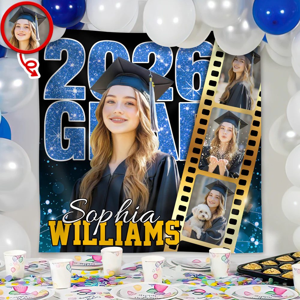 Custom Photo Class of 2026 Graduation Film Strip Glitter Backdrop, Personalized Party Decor LM32 899461 - Image 4