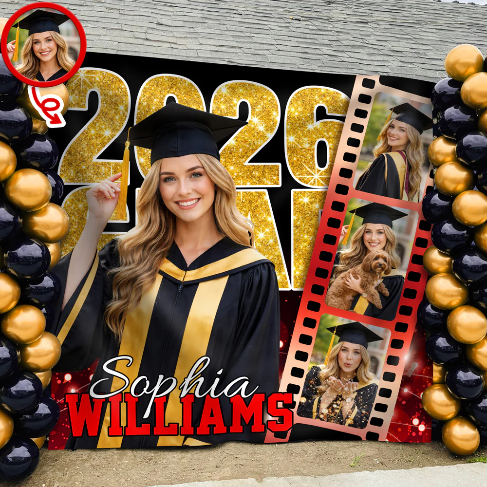 Custom Photo Class of 2026 Graduation Film Strip Glitter Backdrop, Personalized Party Decor LM32 899461 - Image 7