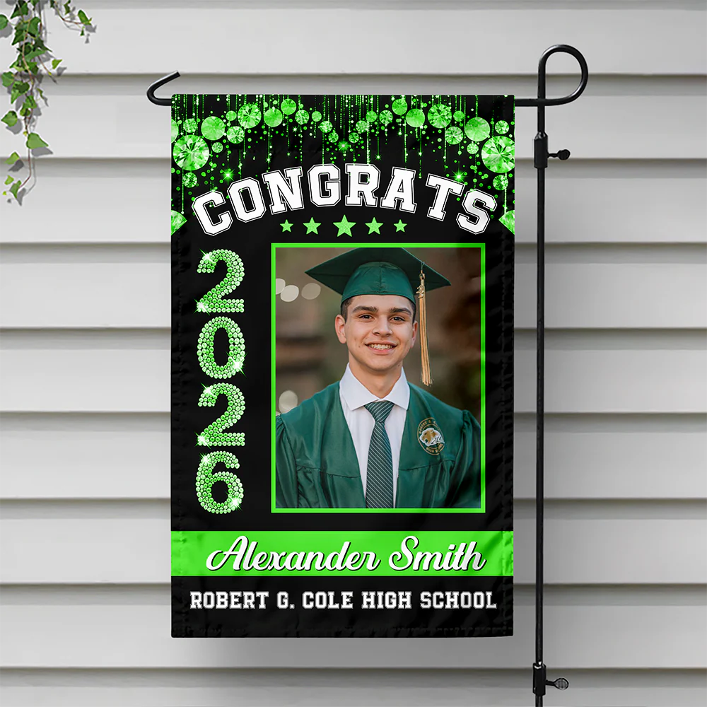 Custom Photo Congrats 2026 Diamond Glitter Graduation Garden Flag HA75 920456 - Image 3