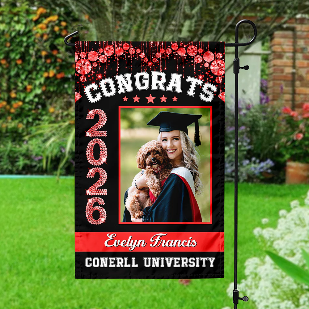 Custom Photo Congrats 2026 Diamond Glitter Graduation Garden Flag HA75 920456 - Image 6