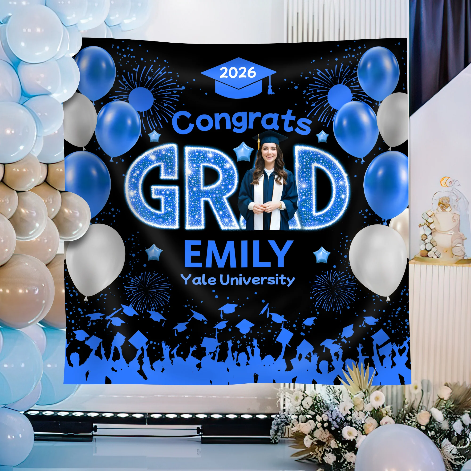 Custom Photo Congrats Graduation Class Of 2026 Balloons Backdrop HO82 902026 - Image 3