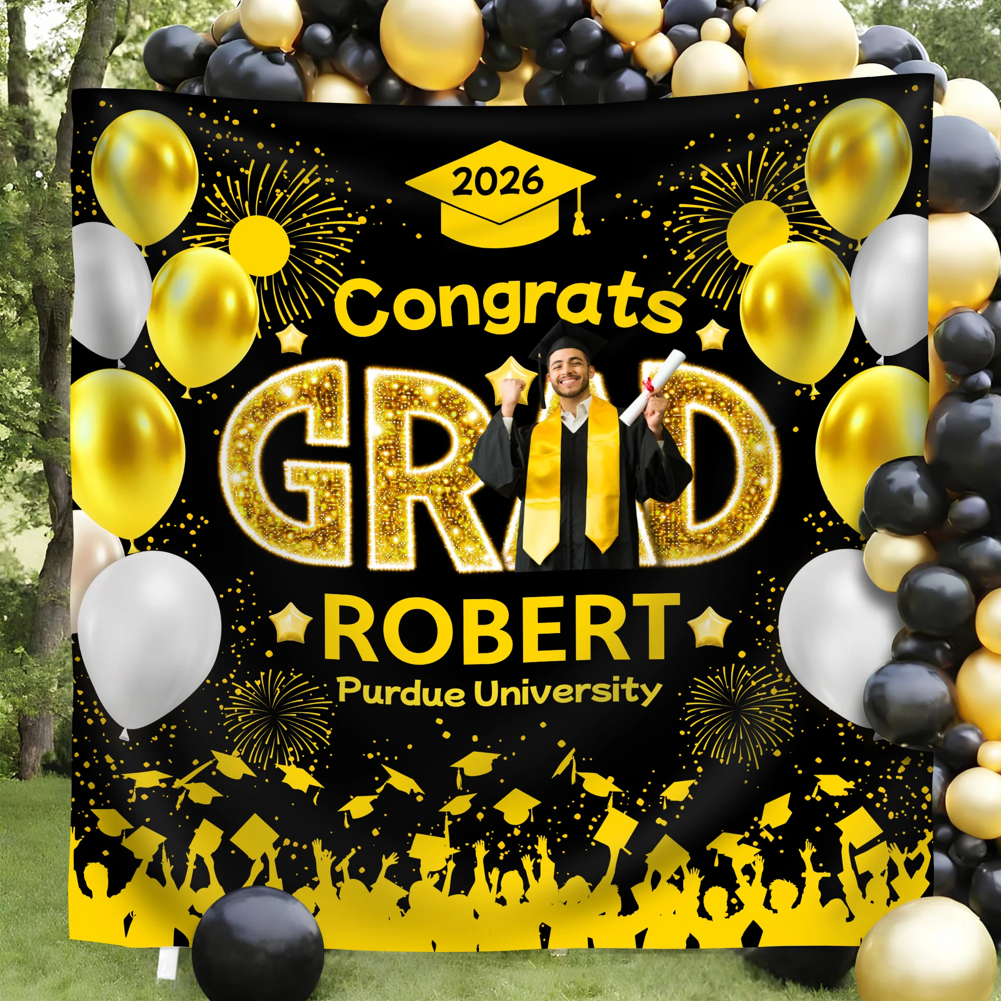 Custom Photo Congrats Graduation Class Of 2026 Balloons Backdrop HO82 902026 - Image 4