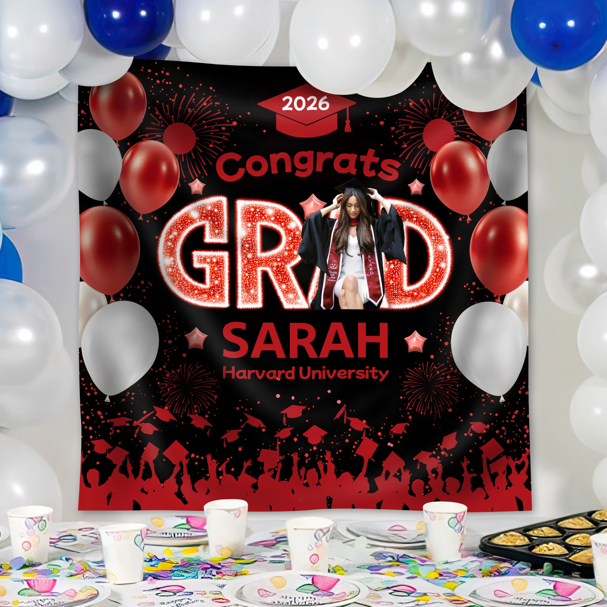 Custom Photo Congrats Graduation Class Of 2026 Balloons Backdrop HO82 902026 - Image 9