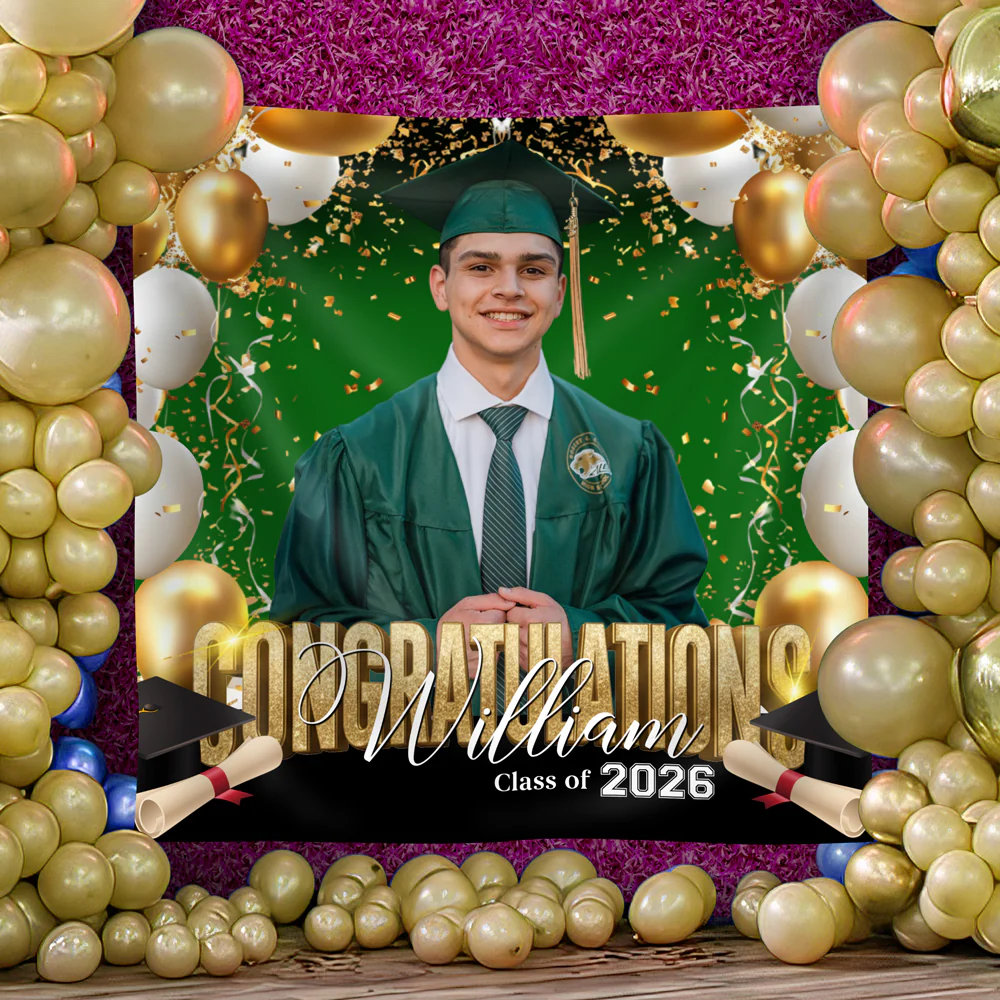 Custom Photo Congrats Graduation Class Of 2026 Balloons Backdrop HO82 902032 - Image 5