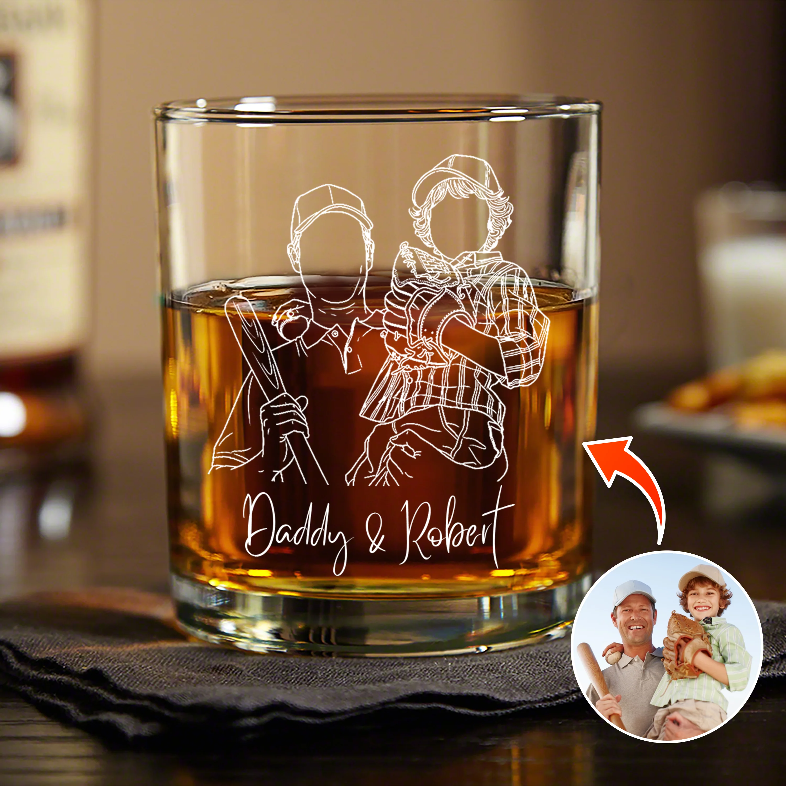 Custom Photo Daddy & Kids Portrait Rock Glass- Personalized Father’s Day Gift LM32 899999 - Image 2