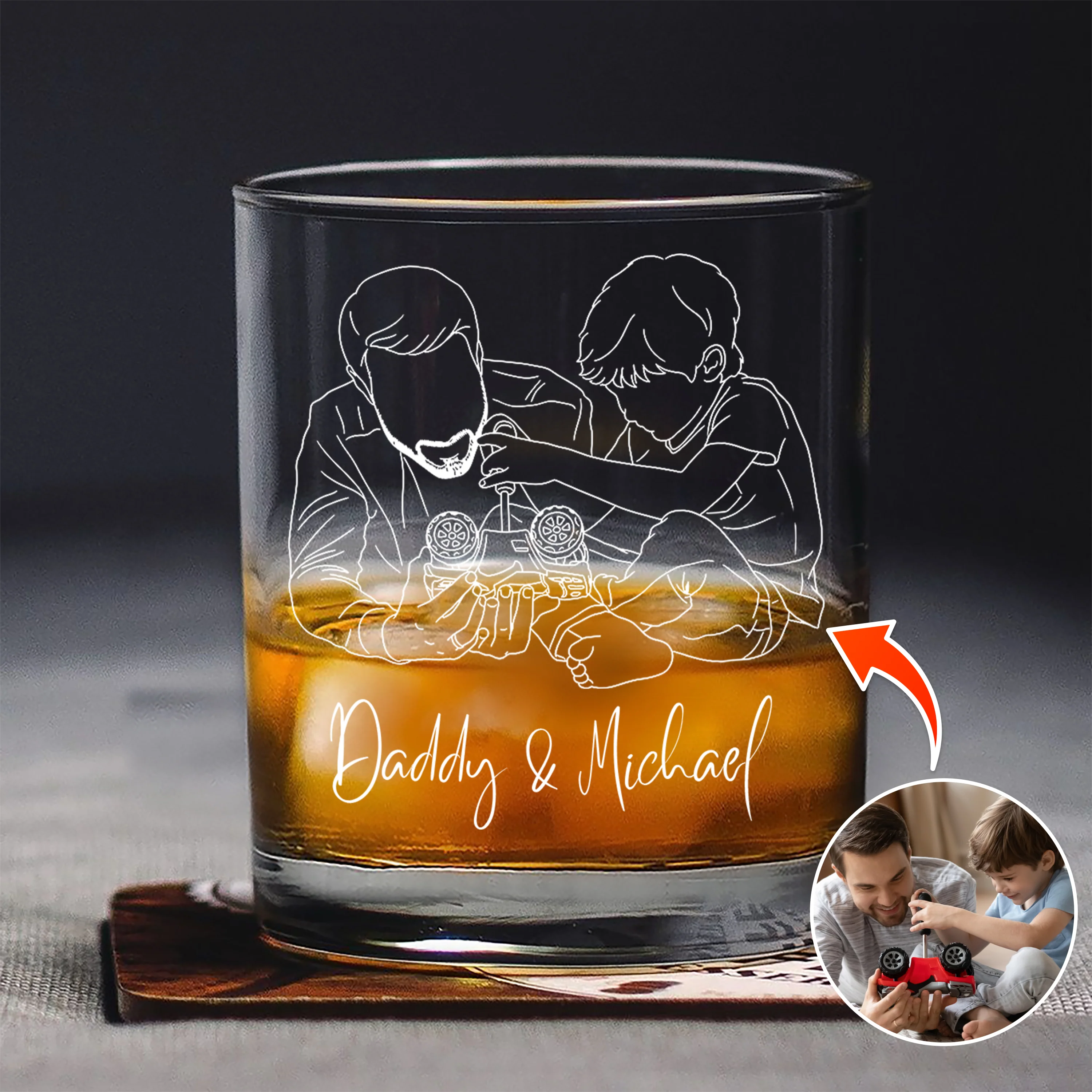 Custom Photo Daddy & Kids Portrait Rock Glass- Personalized Father’s Day Gift LM32 899999 - Image 5