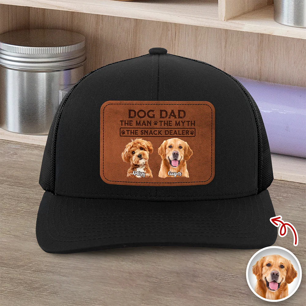 Custom Photo Dog Dad The Man The Myth The Snack Dealer Leather Patch Hat HO82 902428 - Image 2
