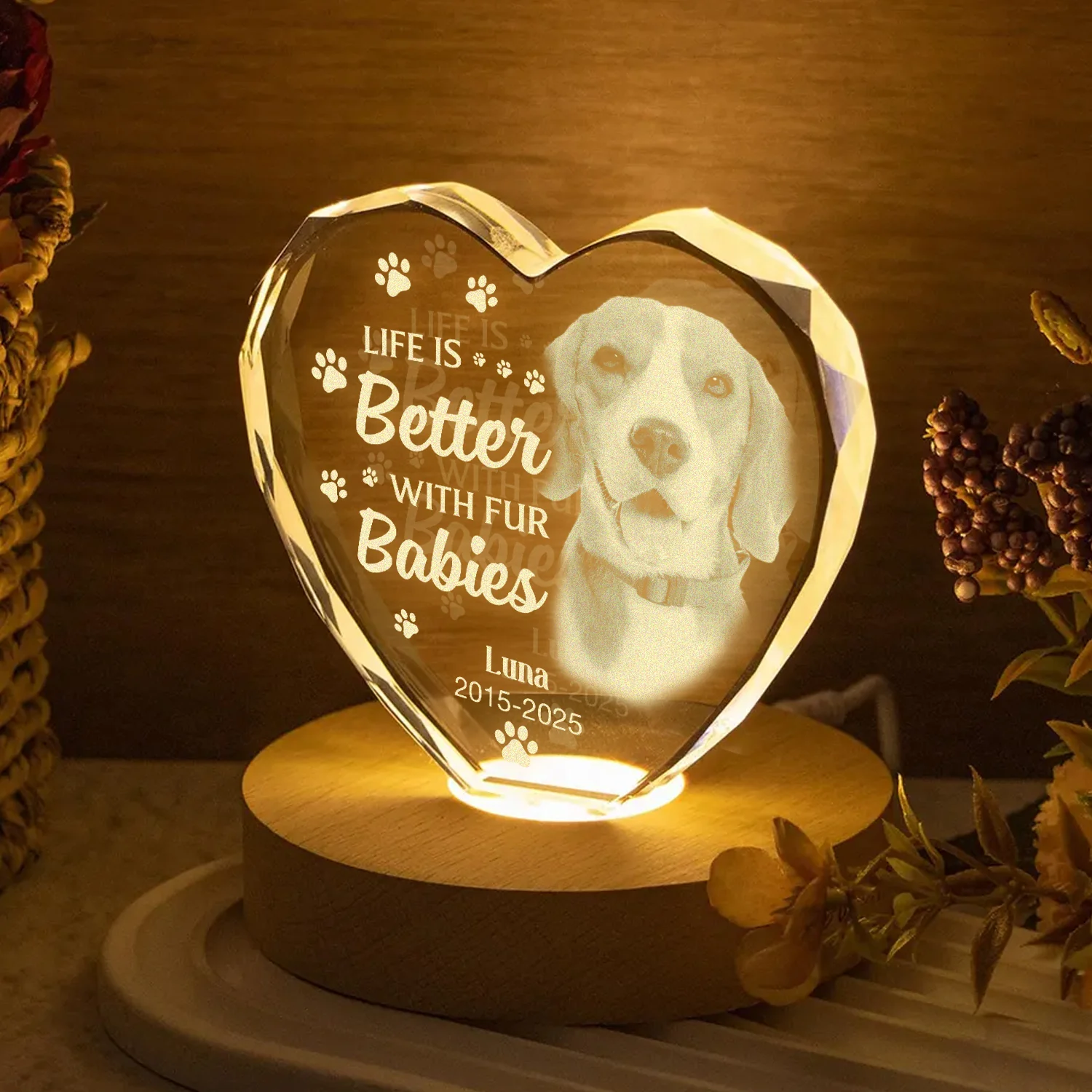 Custom Photo Dog Memorial Engraved Crystal Photo With Light TH10 898177 - Image 2
