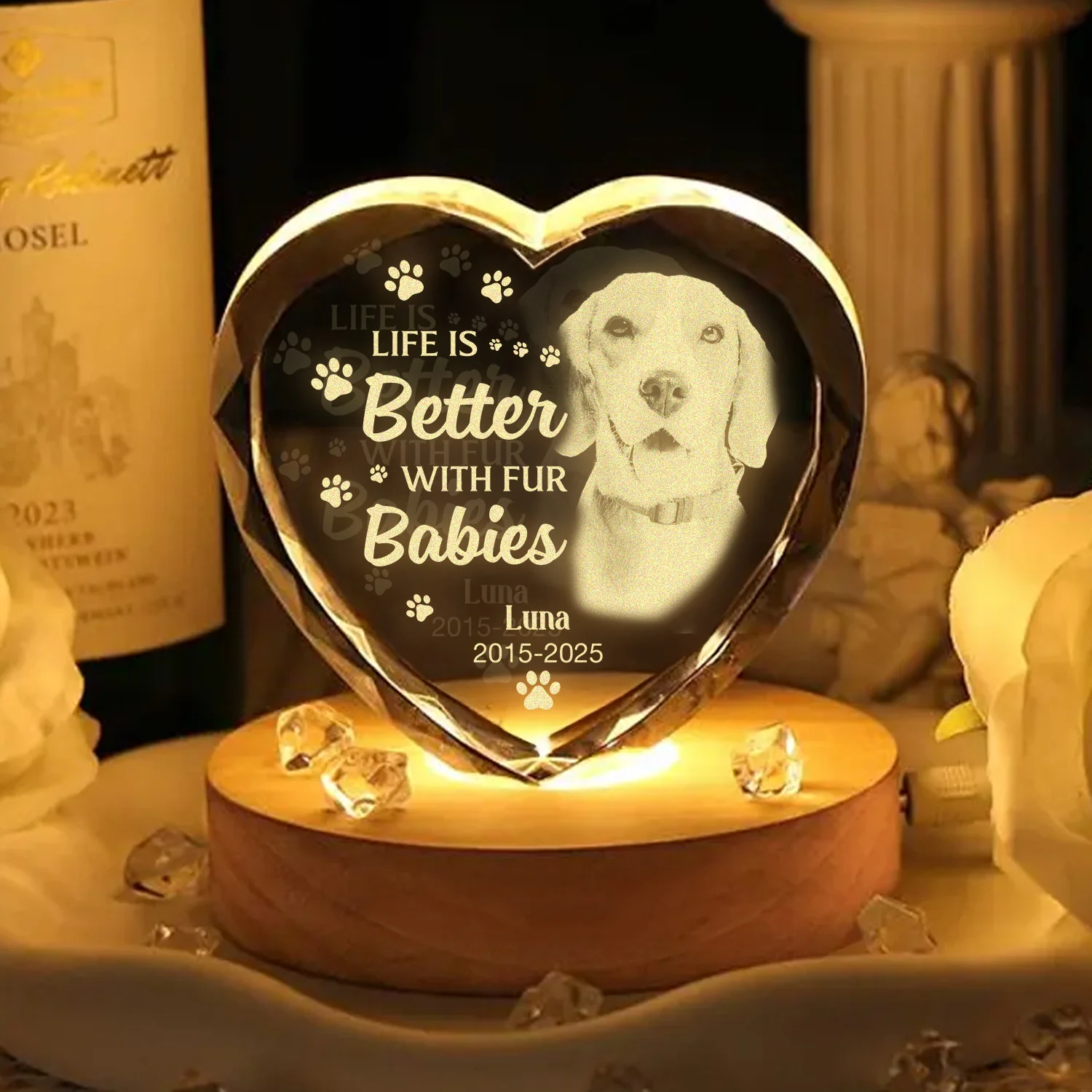 Custom Photo Dog Memorial Engraved Crystal Photo With Light TH10 898177 - Image 8