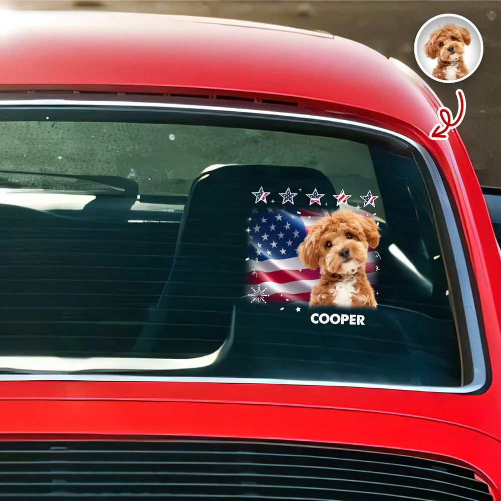 Custom Photo Dog With American Flag Car Window Decal Sticker HA75 920564 - Image 6