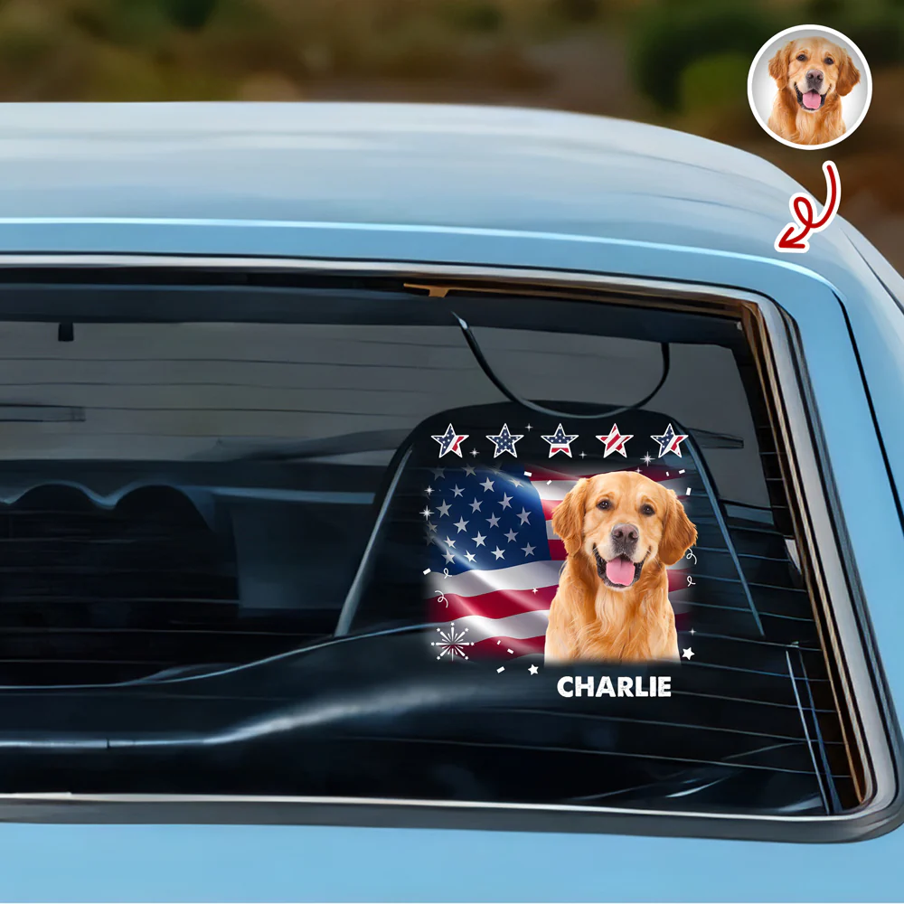 Custom Photo Dog With American Flag Car Window Decal Sticker HA75 920564 - Image 7