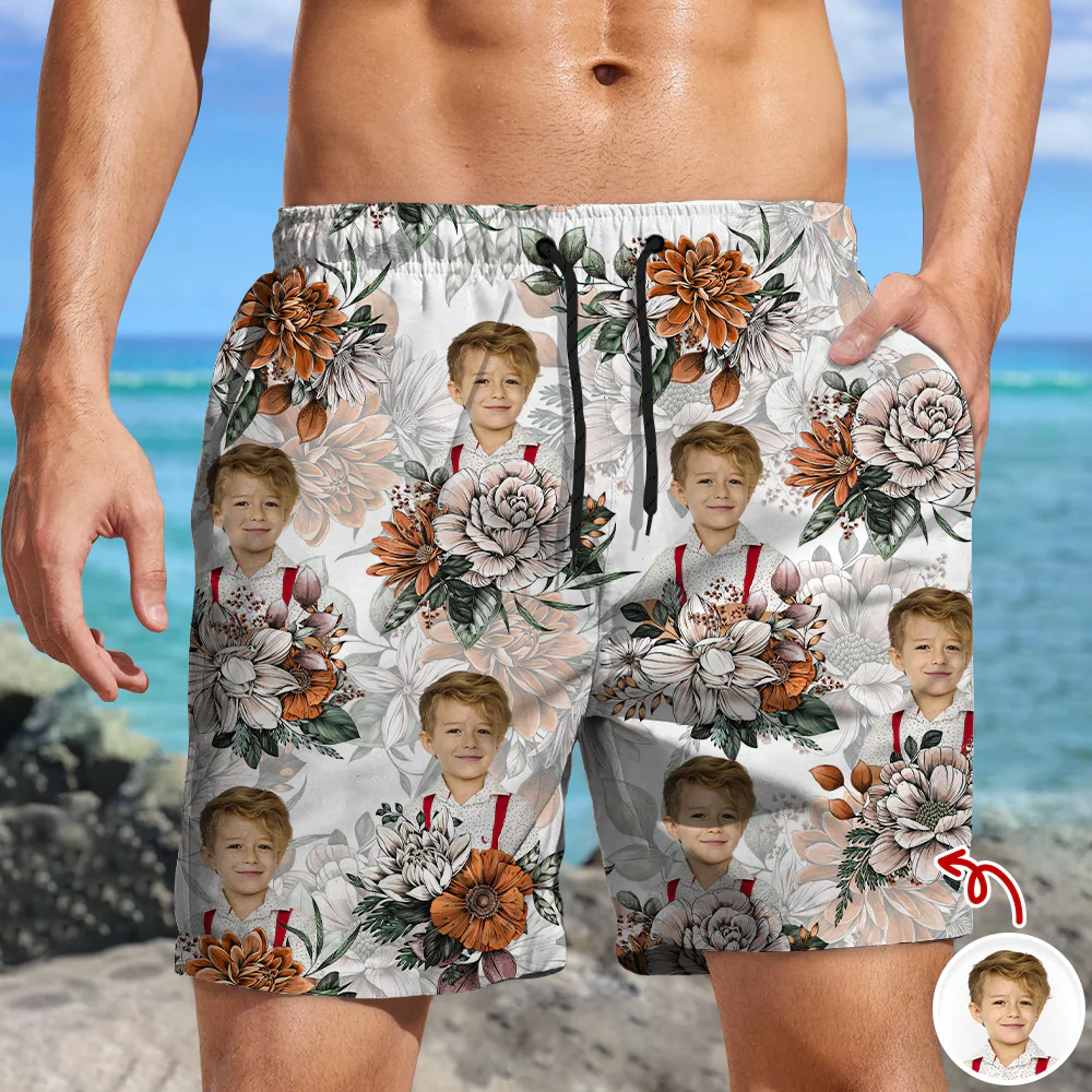 Custom Photo Floral Aloha Pattern Beach Shorts HO82 902384 - Image 3