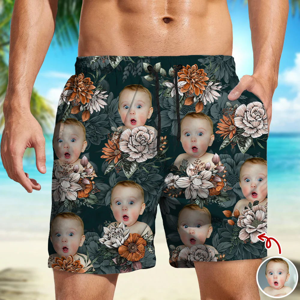 Custom Photo Floral Aloha Pattern Beach Shorts HO82 902384 - Image 5