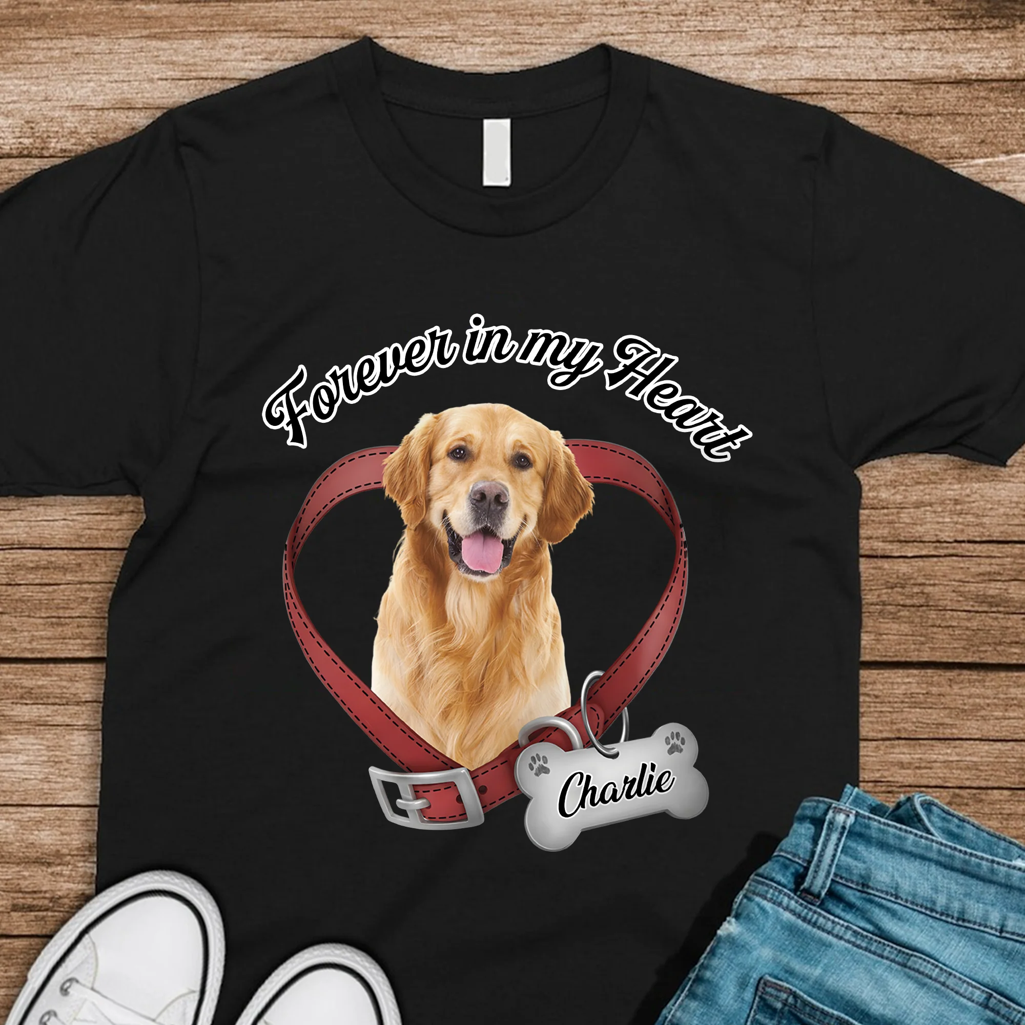 Custom Photo Forever In My Heart Dog Memorial Dark Shirt CH07 910812 - Image 4