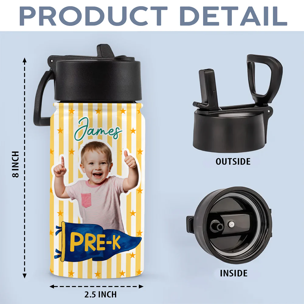 Custom Photo Grade Pennant Spirit Kid Water Bottle - Gift for Kids, Back to School HO82 902922 - Image 6