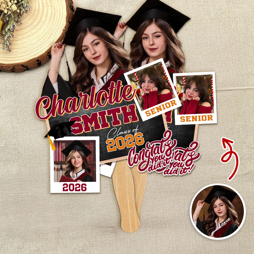 Custom Photo Graduation Class of 2026 Face Fan, Personalized Senior Congrats Grad Gift LM32 899437 - Image 2