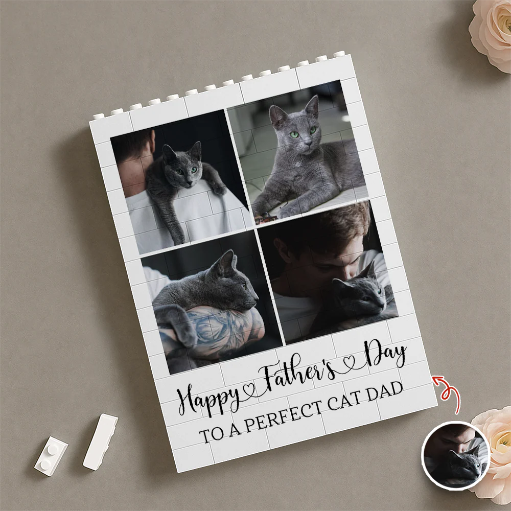 Custom Photo Happy Father’s Day To A Perfect Cat Dad Building Block TH10 170009 - Image 2