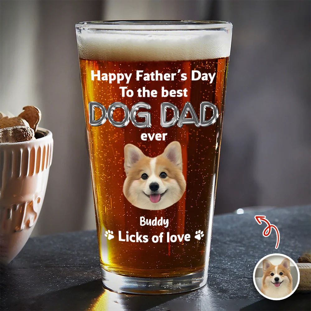 Custom Photo Happy Father's Day To The Best Dog Dad Ever Beer Glass HA75 921392 - Image 2