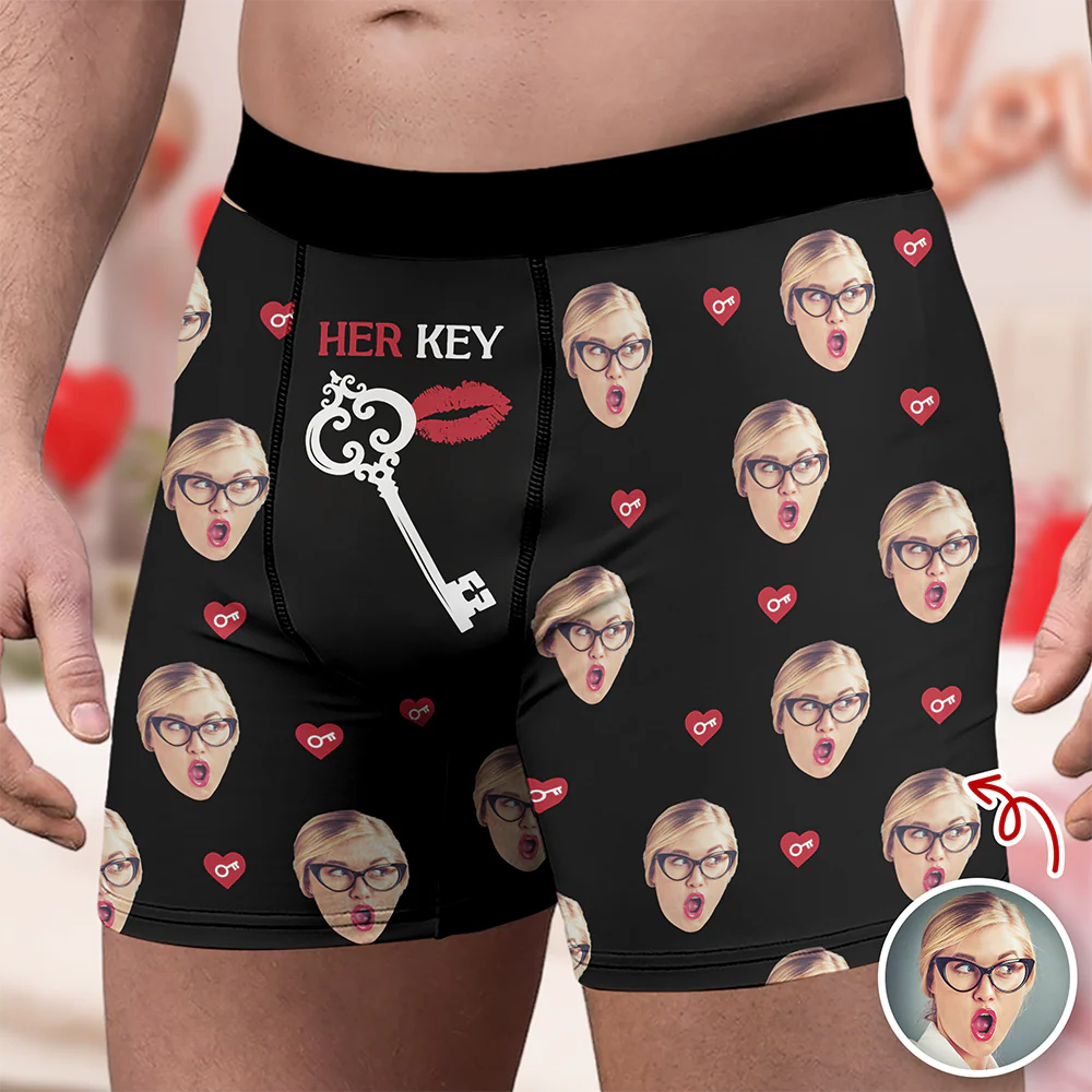 Custom Photo Her Key Man's Boxer, Valentine's Day Birthday Gift for Him HA75 898732 - Image 3