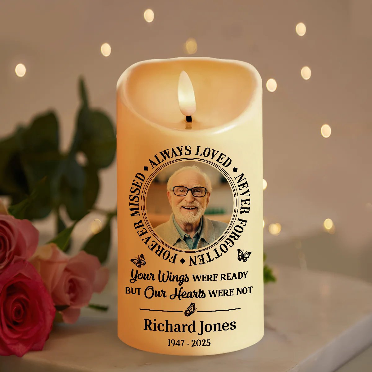 Custom Photo Memorial Always In Our Thoughts Forever In Our Hearts Personalized LED Candle LM32 897893 - Image 5