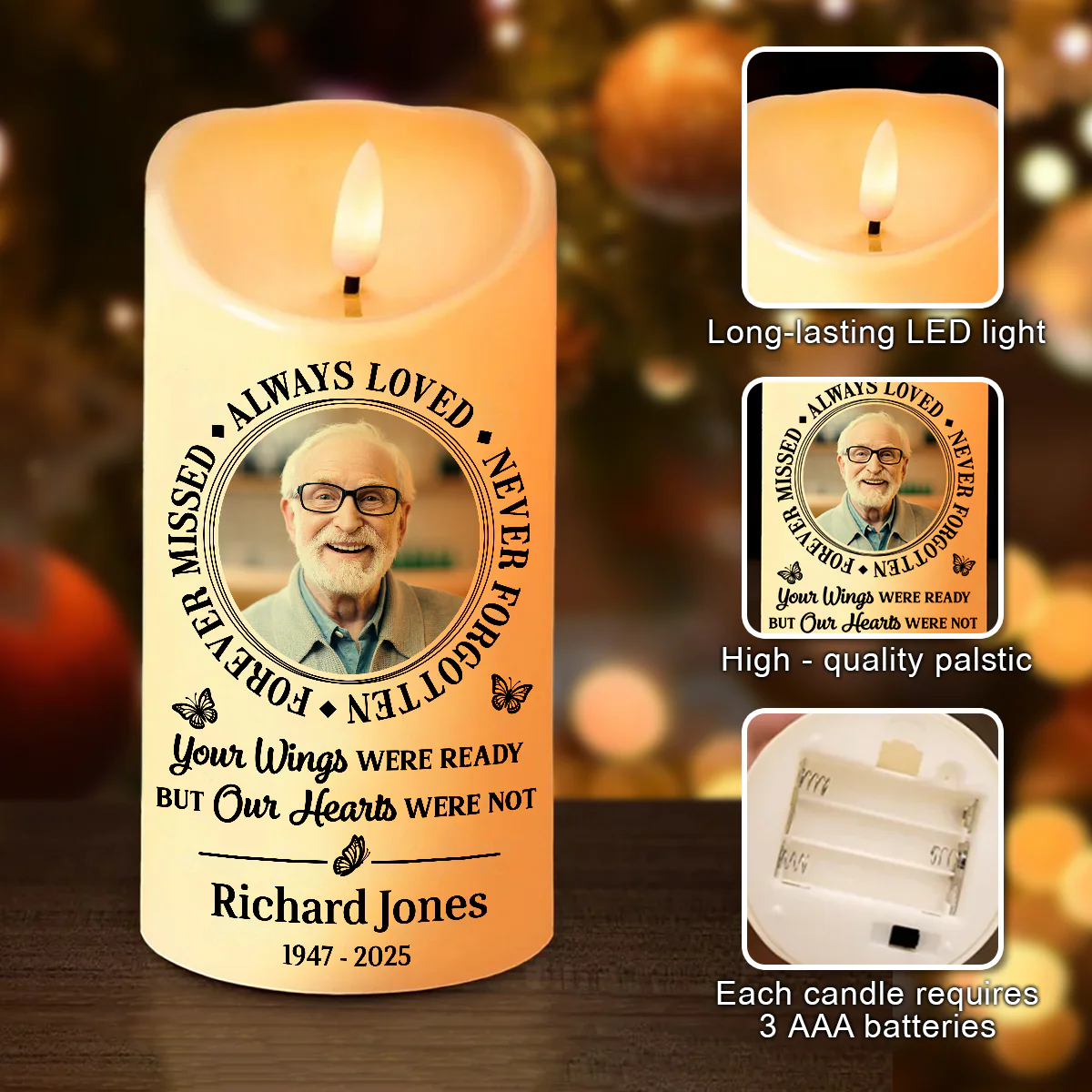 Custom Photo Memorial Always In Our Thoughts Forever In Our Hearts Personalized LED Candle LM32 897893 - Image 7