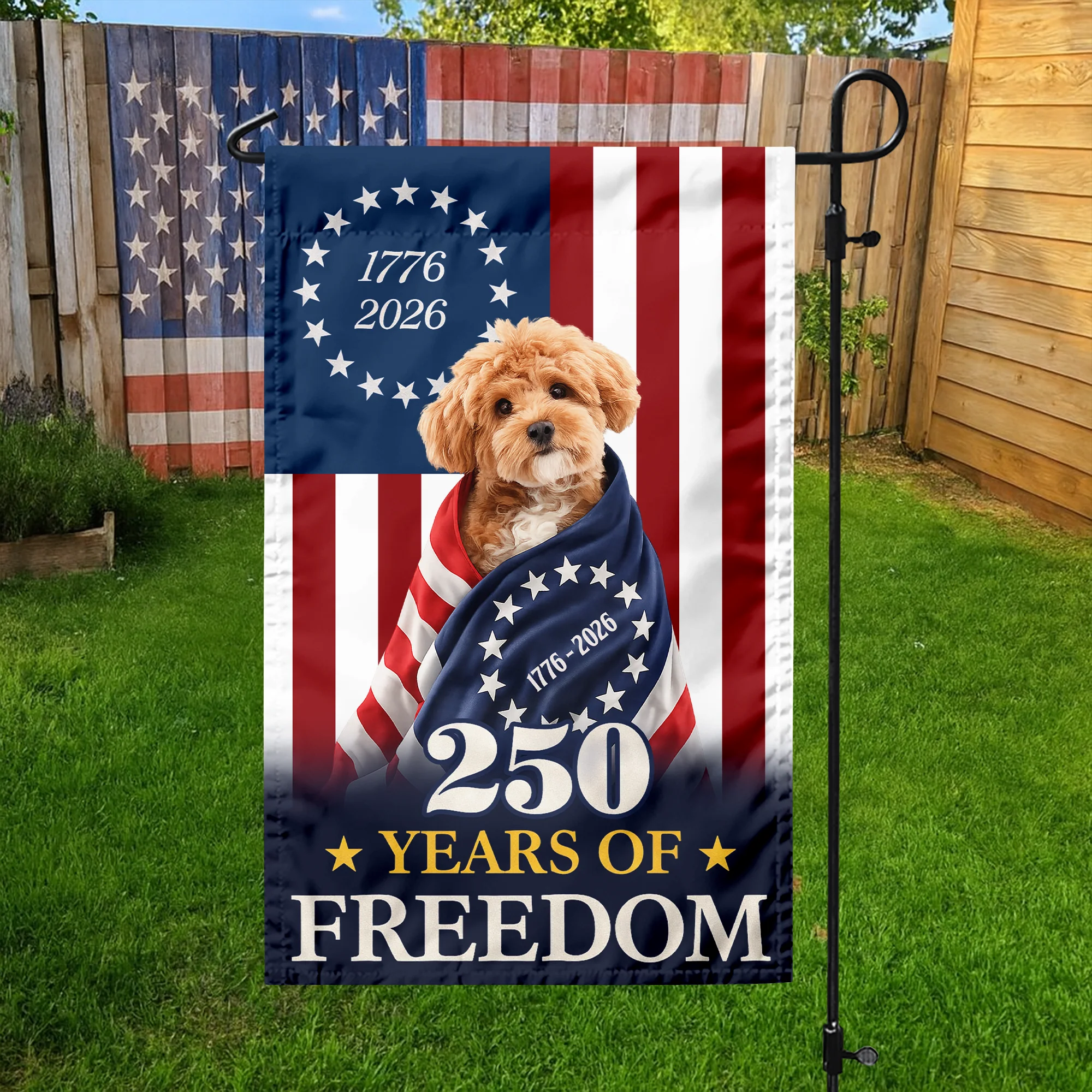 Custom Photo My Dog, Cat 250 Years 1776 2026 Patriotic American Garden Flag HO82 901196 - Image 2