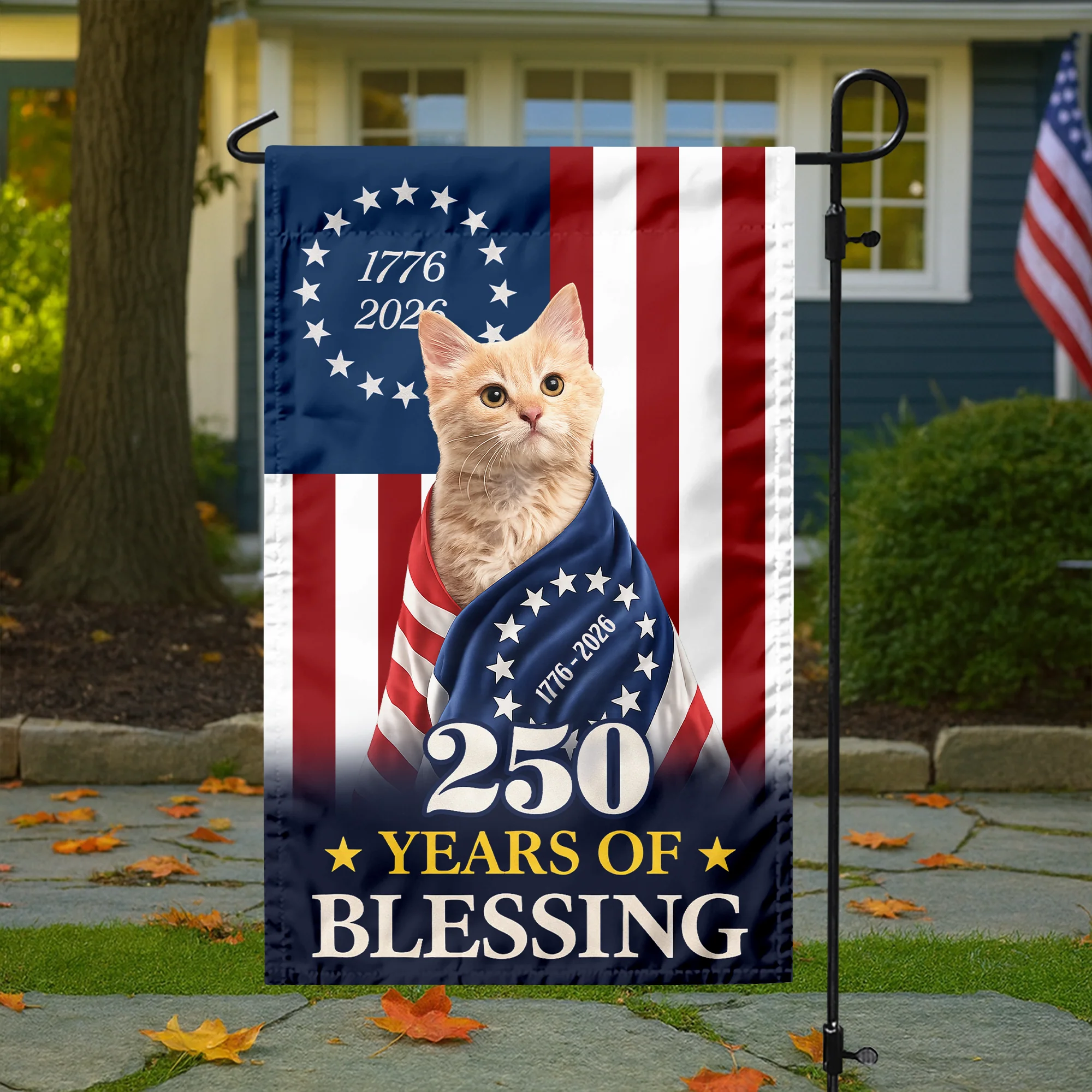 Custom Photo My Dog, Cat 250 Years 1776 2026 Patriotic American Garden Flag HO82 901196 - Image 4