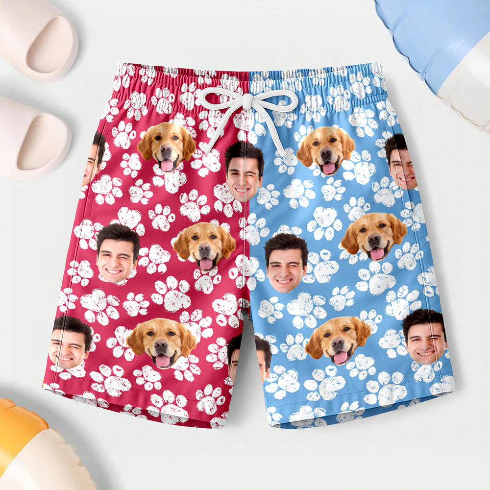 Custom Photo Paw Pattern Beach Shorts - Custom Funny Pet Lover Gift CH07 910558 - Image 3