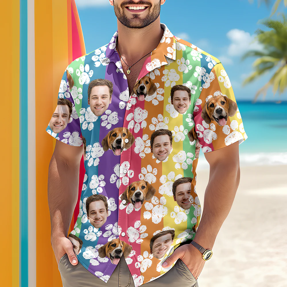 Custom Photo Paw Pattern Hawaii Shirt - Custom Funny Pet Lover Gift CH07 911106 - Image 2