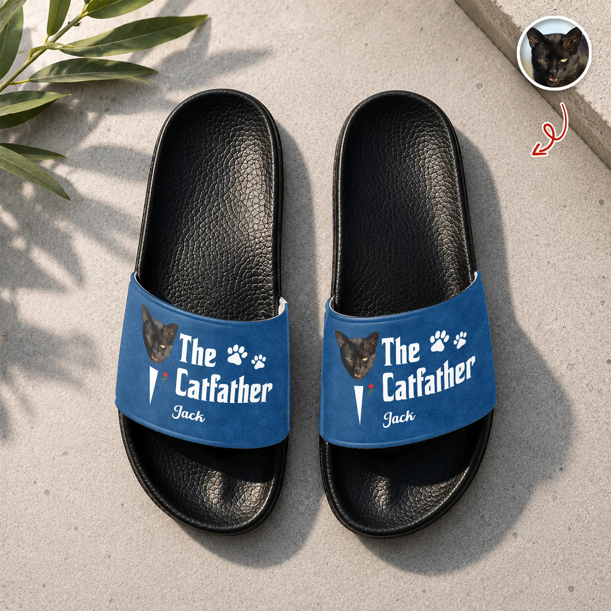 Custom Photo The Cat Father Funny Cat Dad Gift Slide Sandals - Gift For Cat Dad, Cat Lovers HO82 902610 - Image 2
