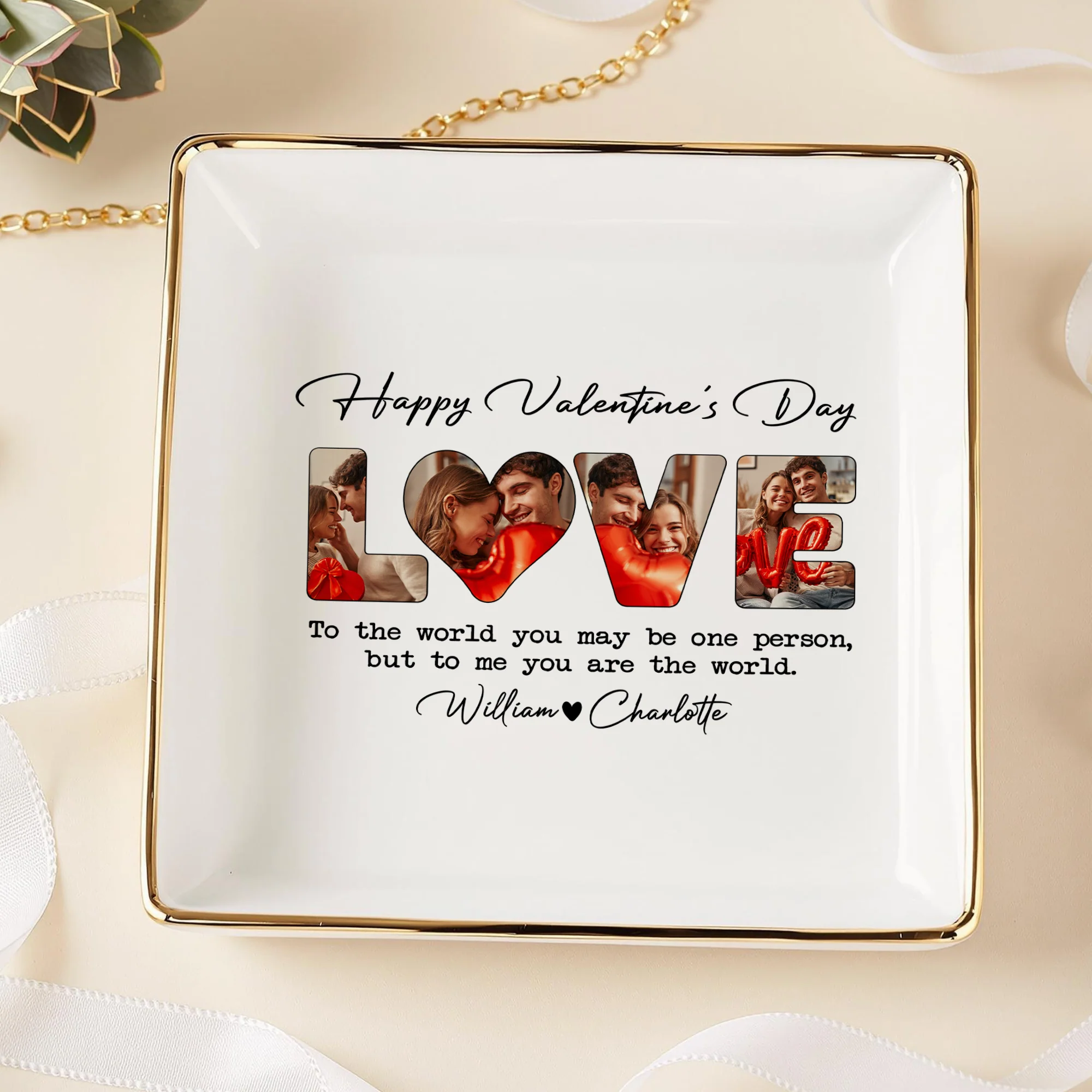 Custom Photo To Me You Are The World Valentine Jewelry Dish HO82 901118 - Image 3
