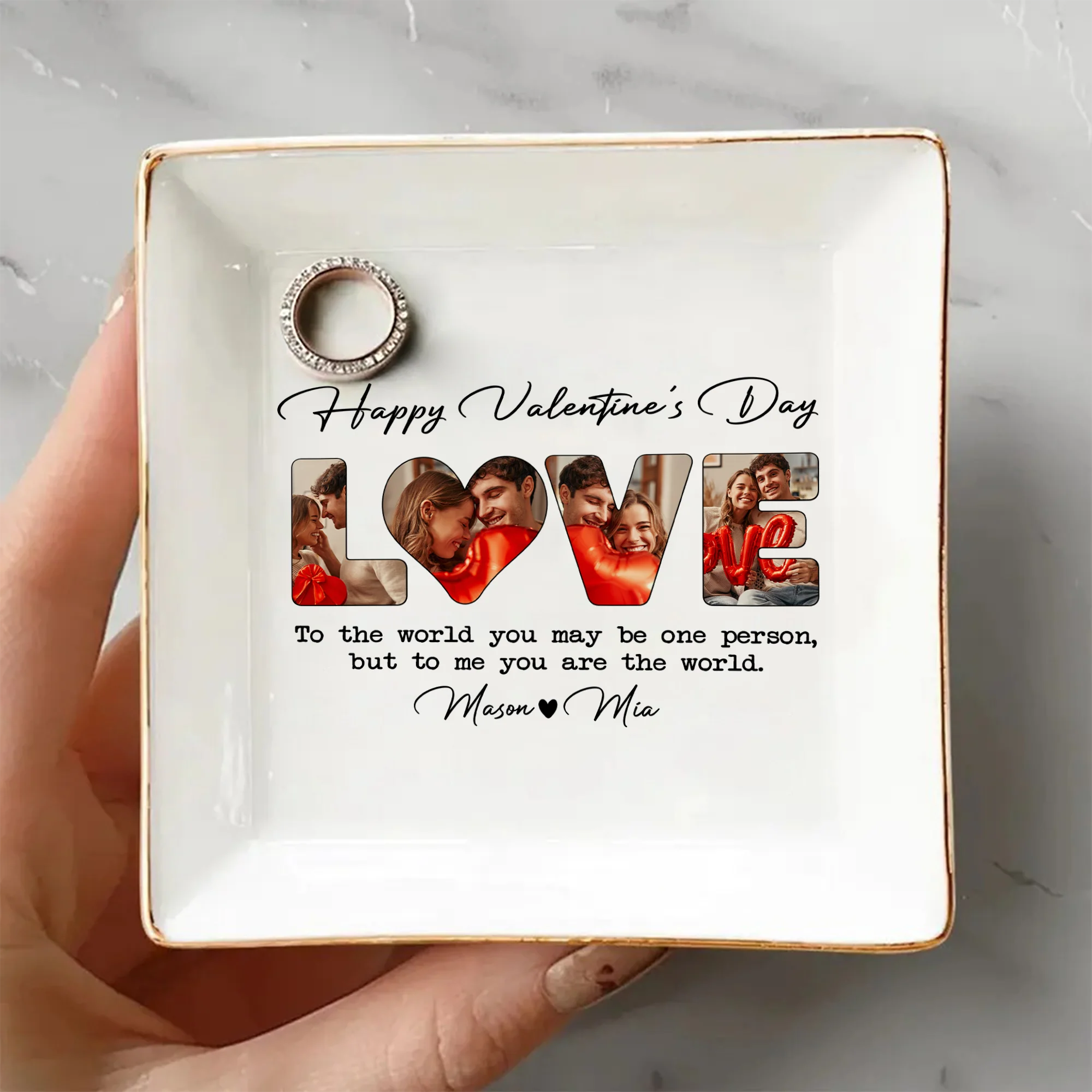 Custom Photo To Me You Are The World Valentine Jewelry Dish HO82 901118 - Image 4