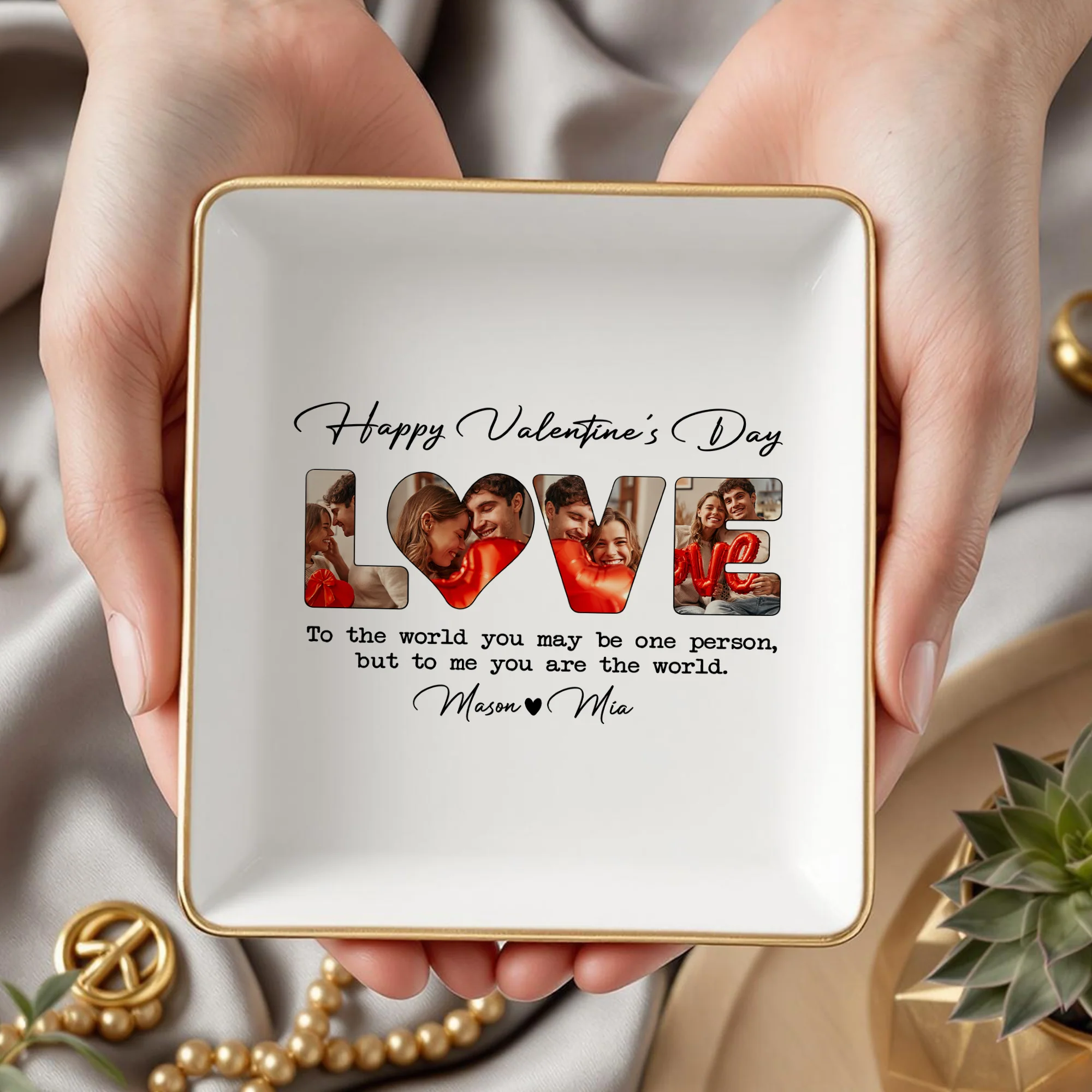 Custom Photo To Me You Are The World Valentine Jewelry Dish HO82 901118 - Image 5