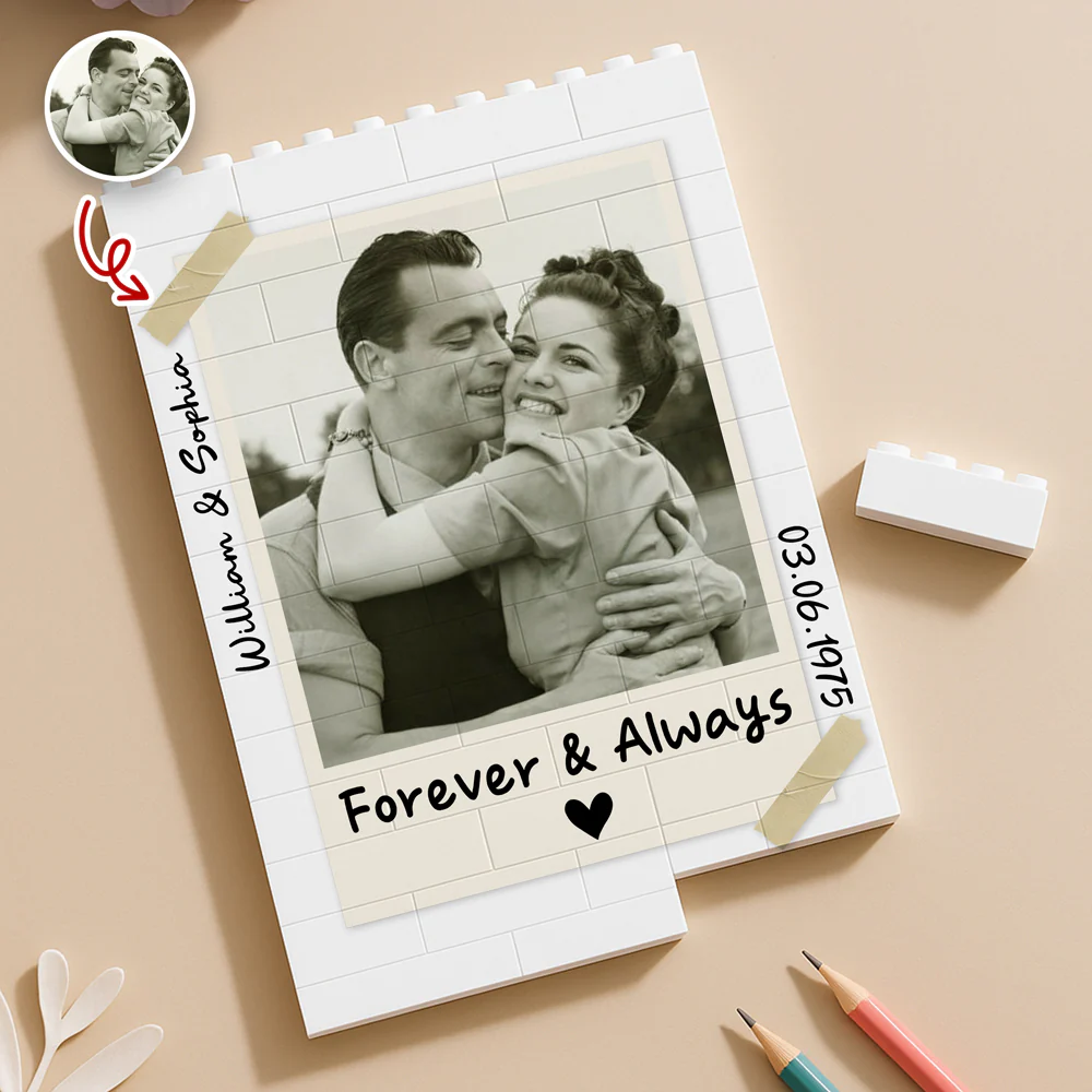Custom Polaroid Couple Photo Forever & Always Building Brick Blocks CH07 910806 - Image 4