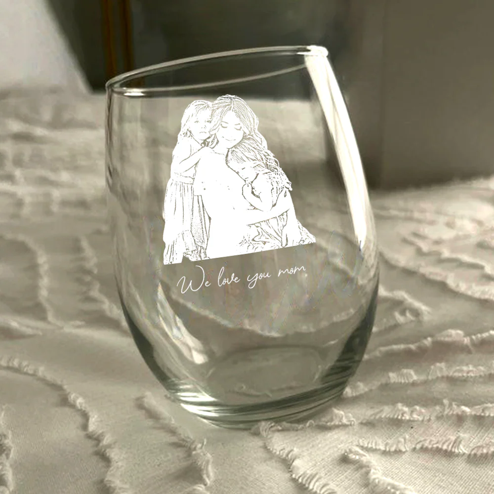 Custom Portrait Photo Engraved Stemless Wine Glass - Mother's Day Gift HO82 901646 - Image 5