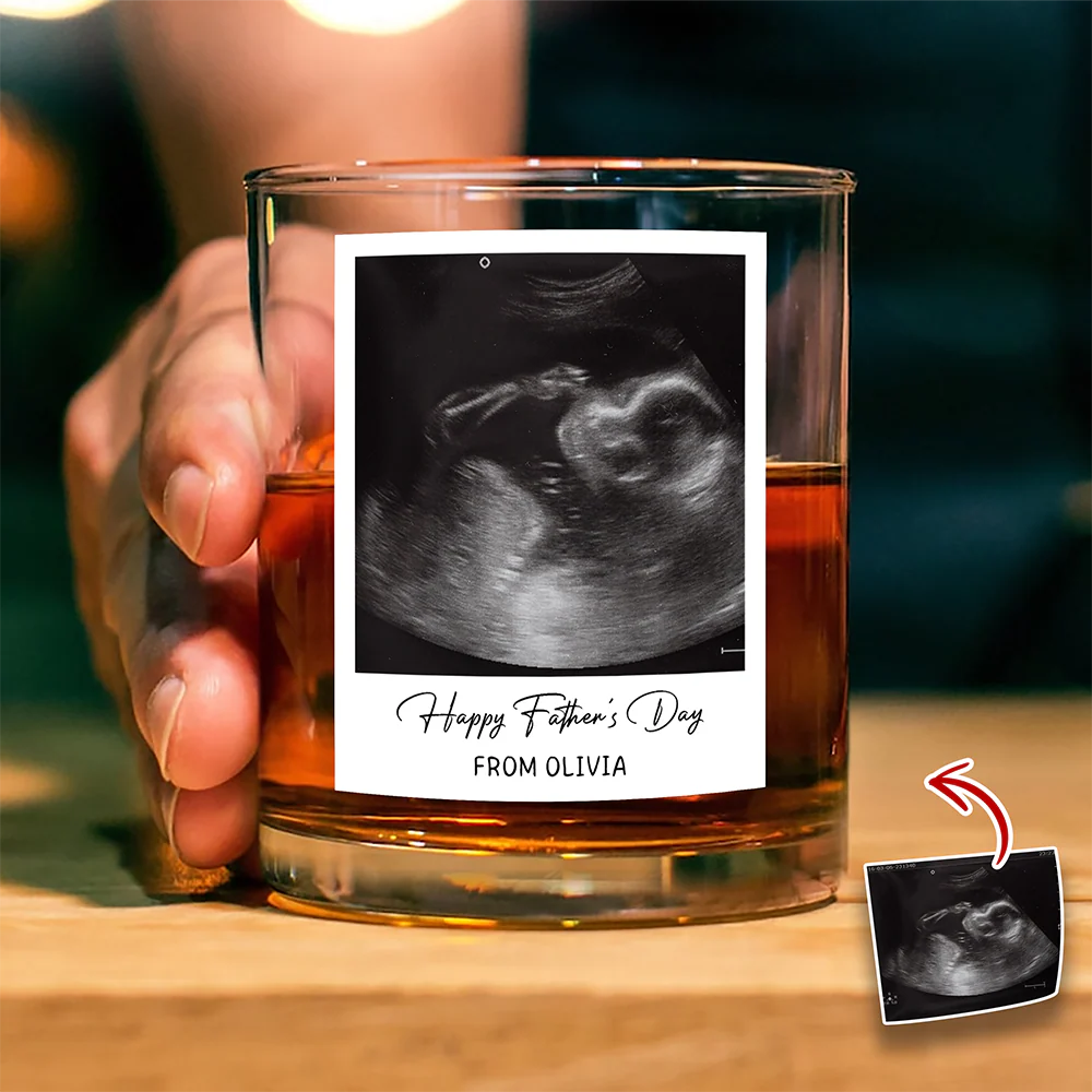 Custom Ultrasound Photo Happy Father's Day Rock Glass - Personalized New Dad Gift CH07 911512 - Image 2