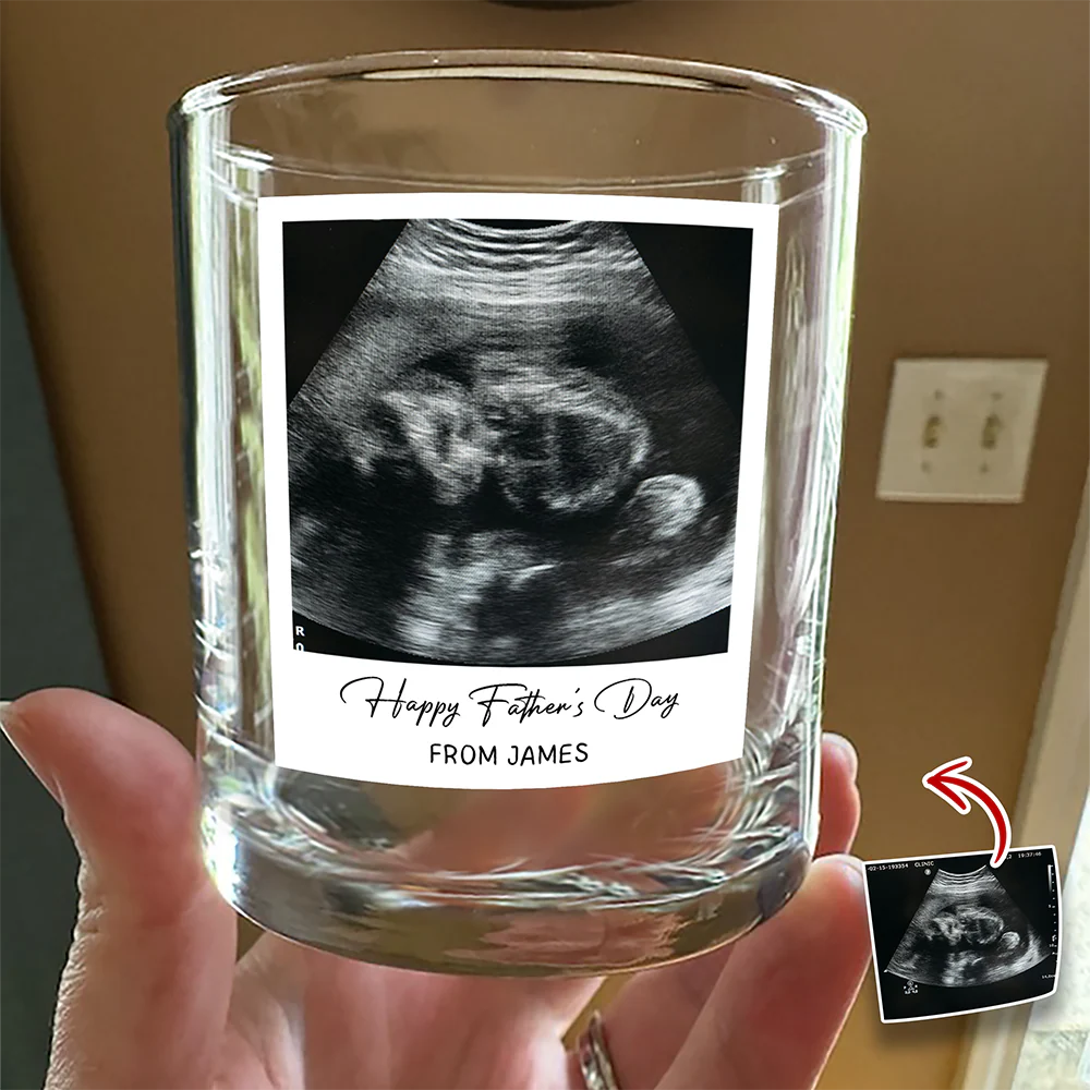 Custom Ultrasound Photo Happy Father's Day Rock Glass - Personalized New Dad Gift CH07 911512 - Image 3