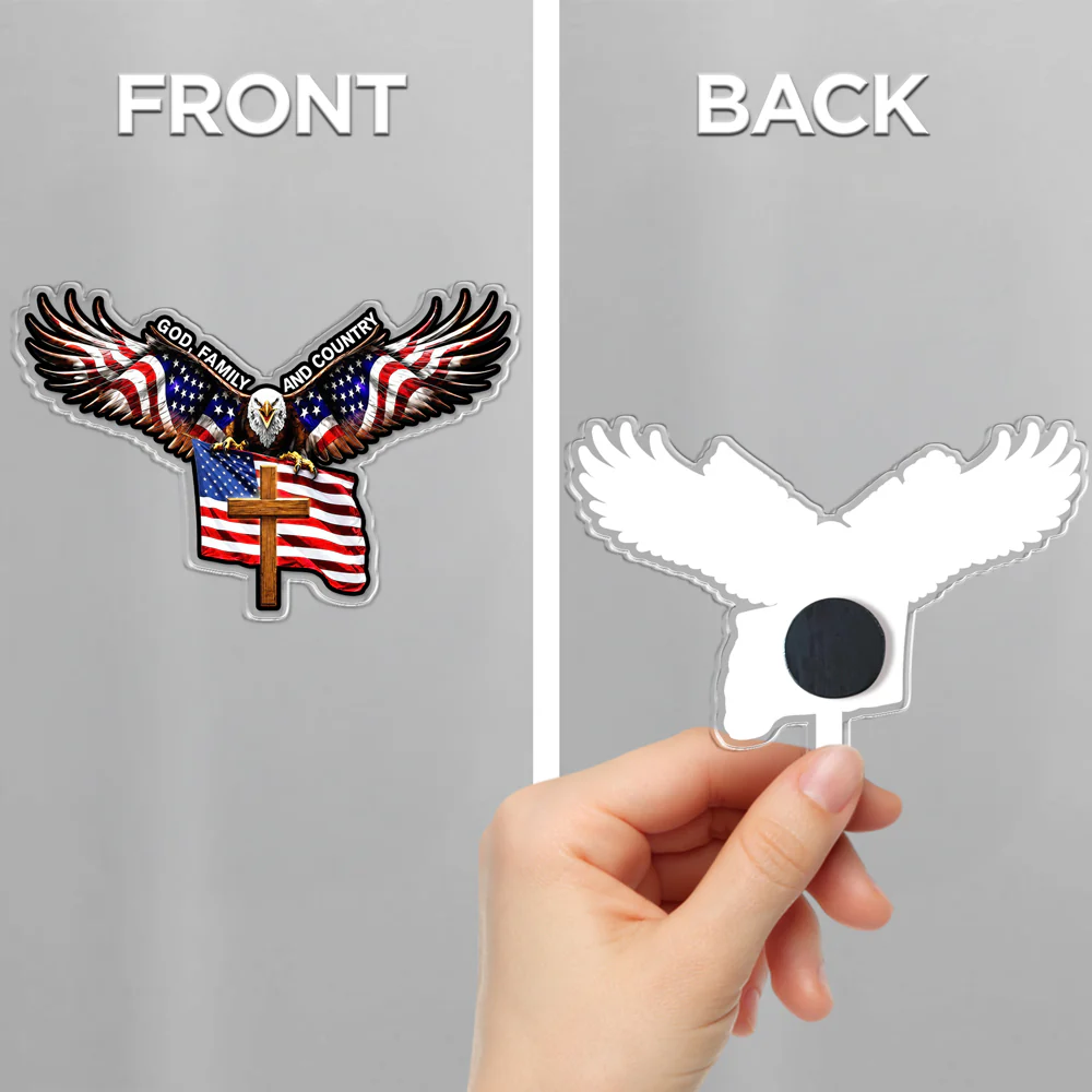 God Family and Country Eagle Cross Acrylic Magnet - Patriotic Christian Gift HO82 902696 - Image 2