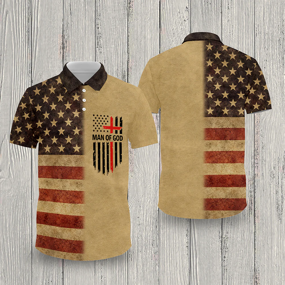 Man of God Patriotic Polo Shirt – American Flag Christian Faith Shirt for Men LM32 899599 - Image 3
