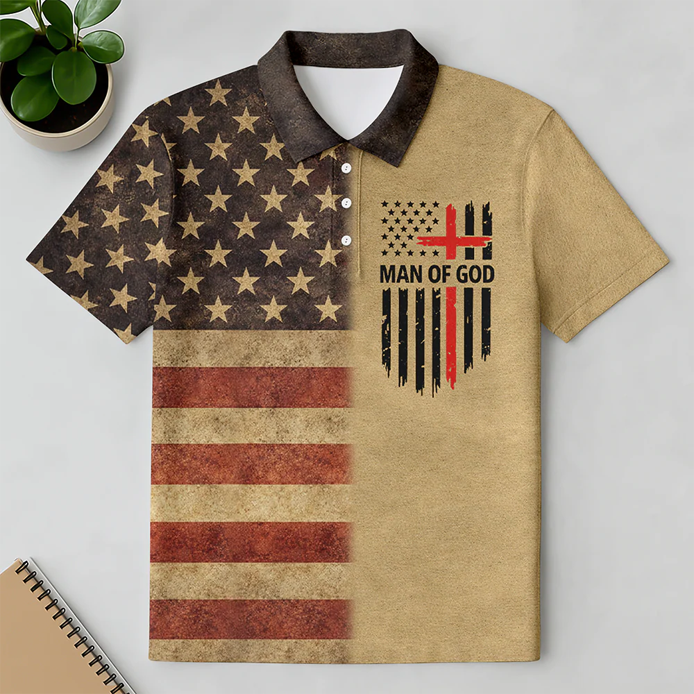 Man of God Patriotic Polo Shirt – American Flag Christian Faith Shirt for Men LM32 899599 - Image 4