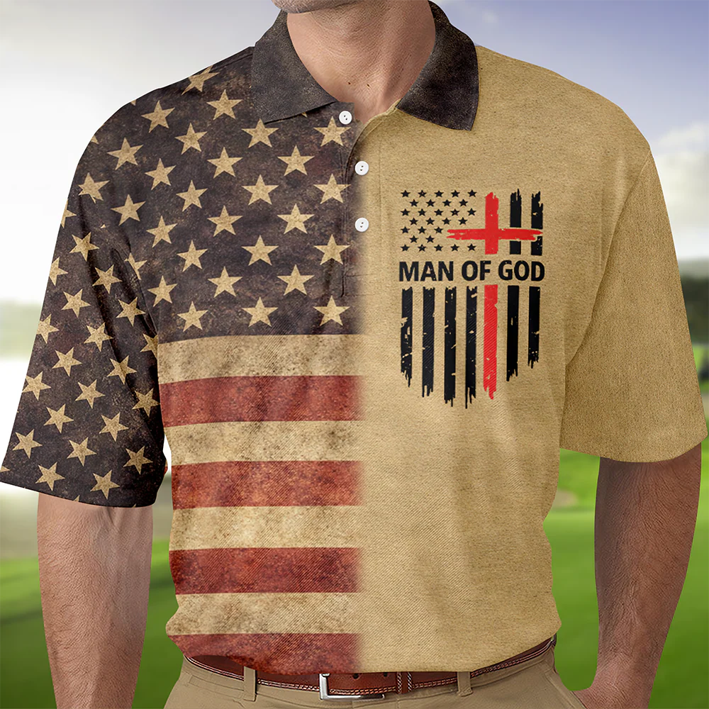 Man of God Patriotic Polo Shirt – American Flag Christian Faith Shirt for Men LM32 899599 - Image 5