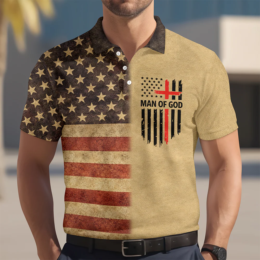 Man of God Patriotic Polo Shirt – American Flag Christian Faith Shirt for Men LM32 899599 - Image 7