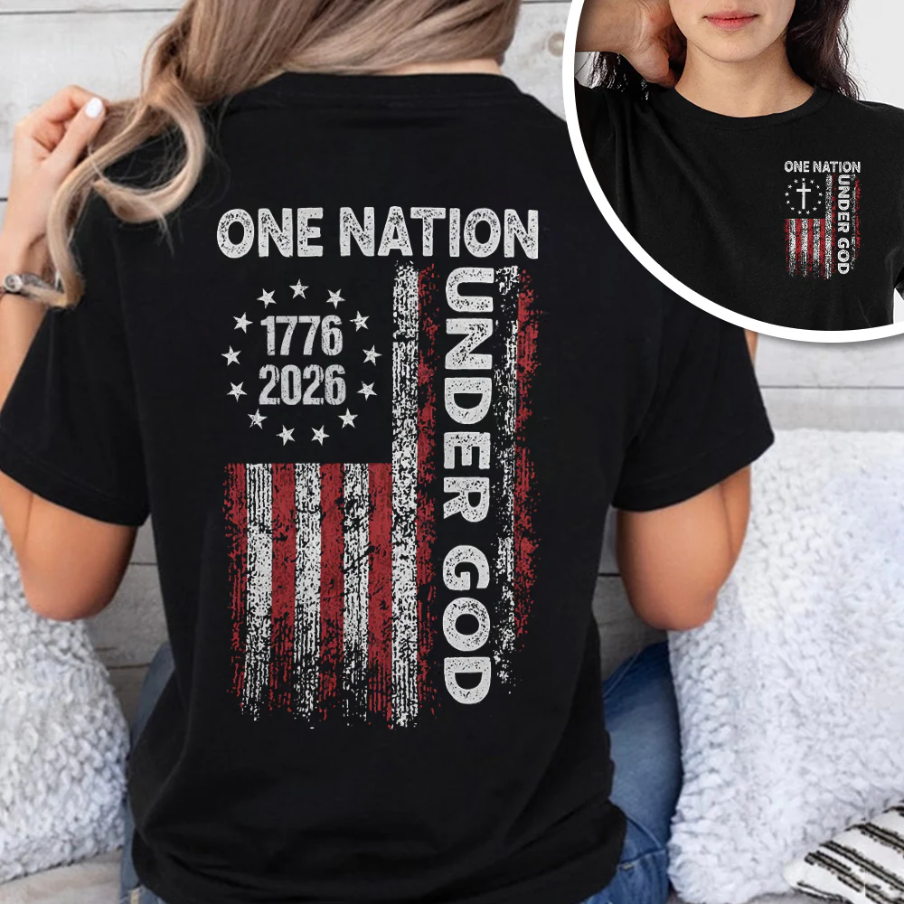 One Nation Under God America 250th 1776-2026 Back & Front Dark Shirt TH10 169059 - Image 2