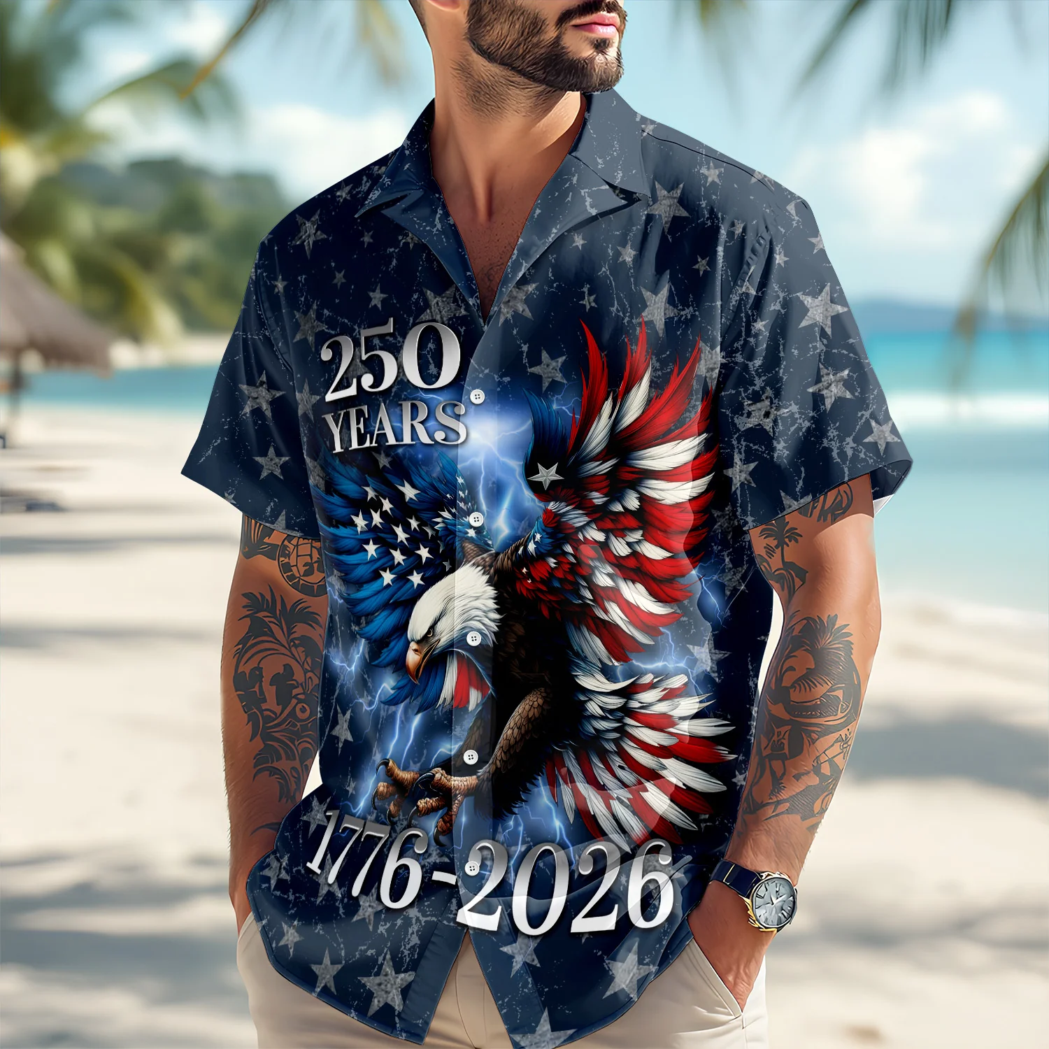 Personalized 250th Anniversary Eagle Patriotic American Hawaiian Shirts CH07 910526 - Image 4