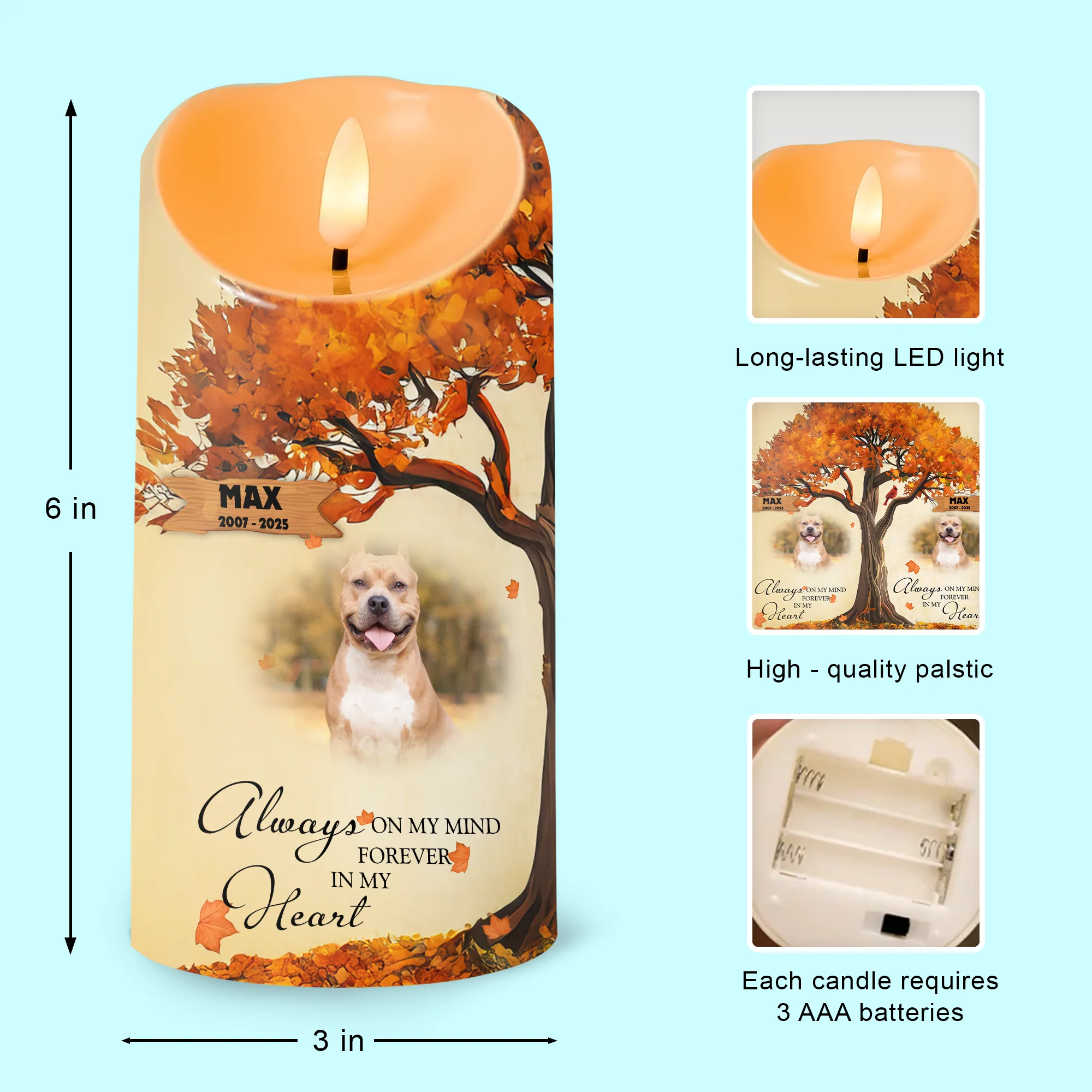 Custom Pet Photo Always Loved Never Forgotten Memorial LED Candle LM32 895893 - Image 7