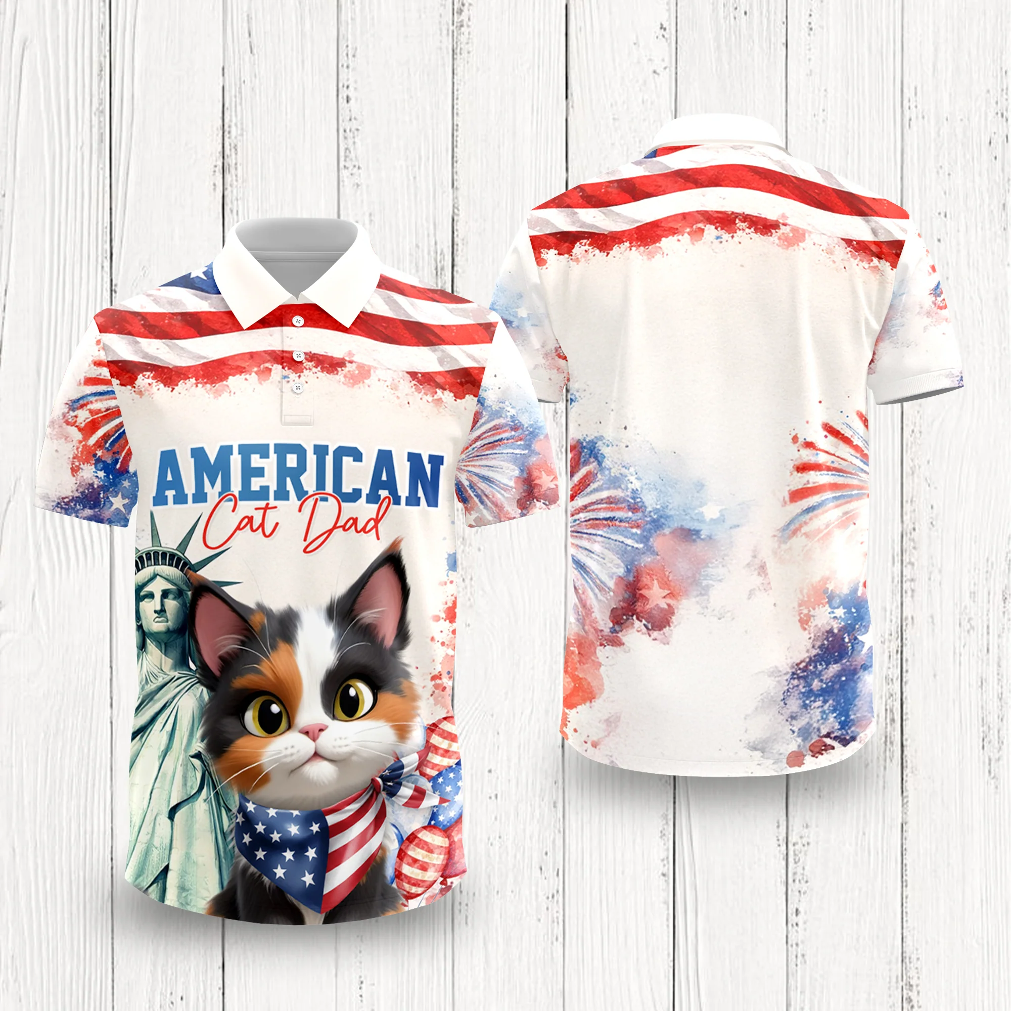 Personalized America Cat Dad, Dog Dad Polo Shirt LM32 899117 - Image 3