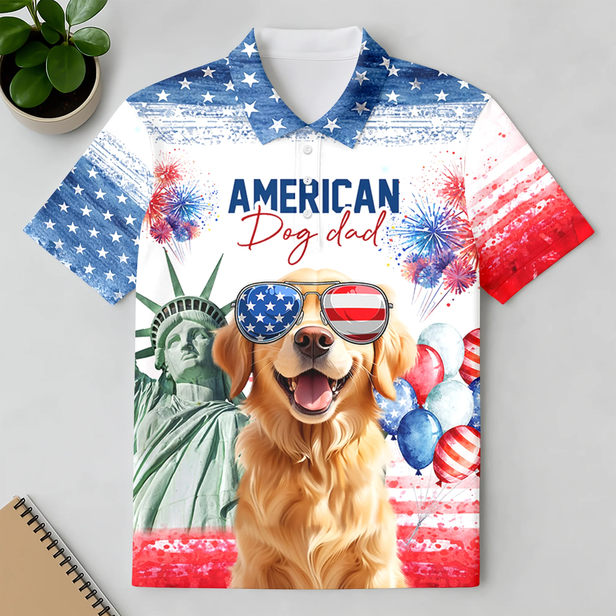Personalized America Dog Dad Polo Shirt LM32 899113 - Image 2