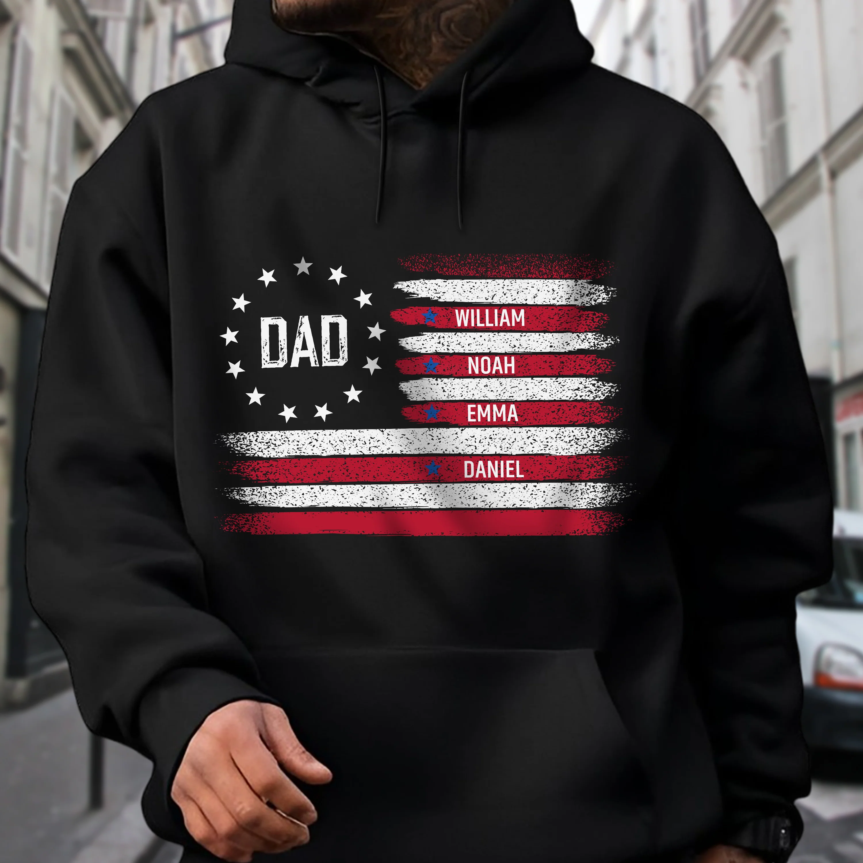 Personalized American Flag Dad Shirt - Custom Kids' Names Father's Day Dark Shirt CH07 910608 - Image 2