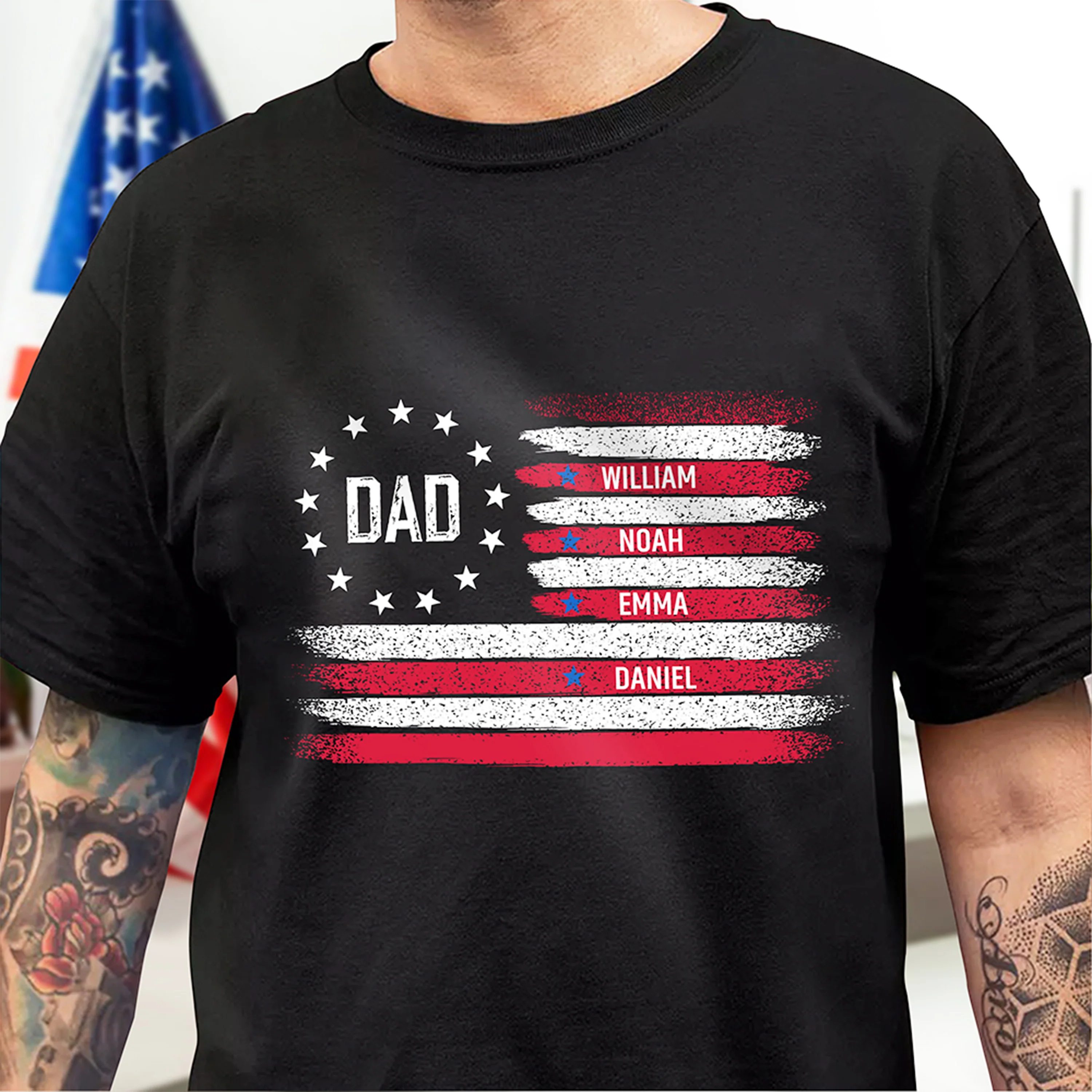Personalized American Flag Dad Shirt - Custom Kids' Names Father's Day Dark Shirt CH07 910608 - Image 5